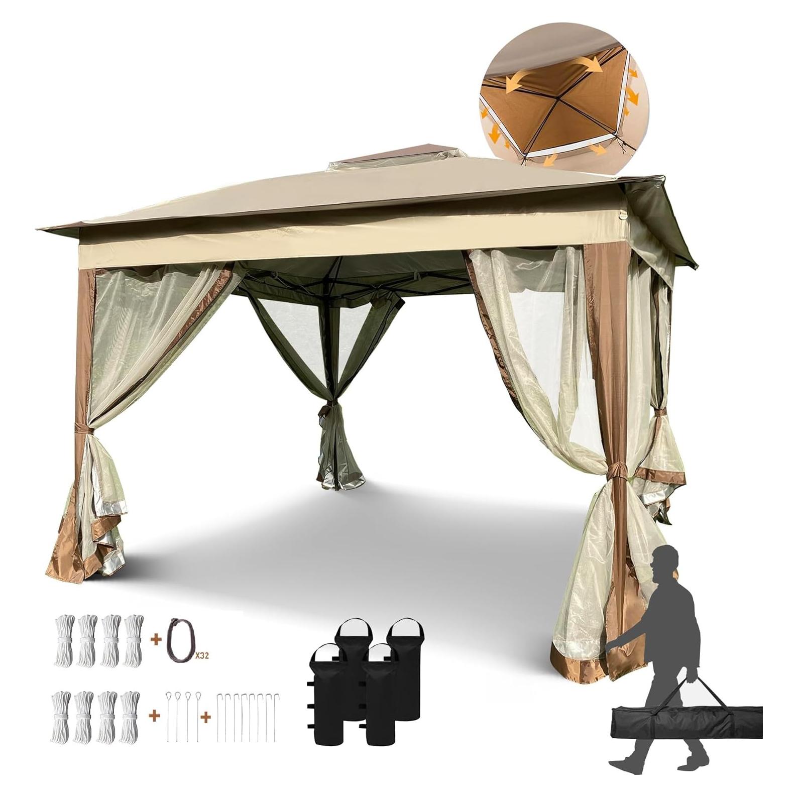 Gazebo Plegable 3.3x3.3m SPOFLYINN con Techo Doble y Malla