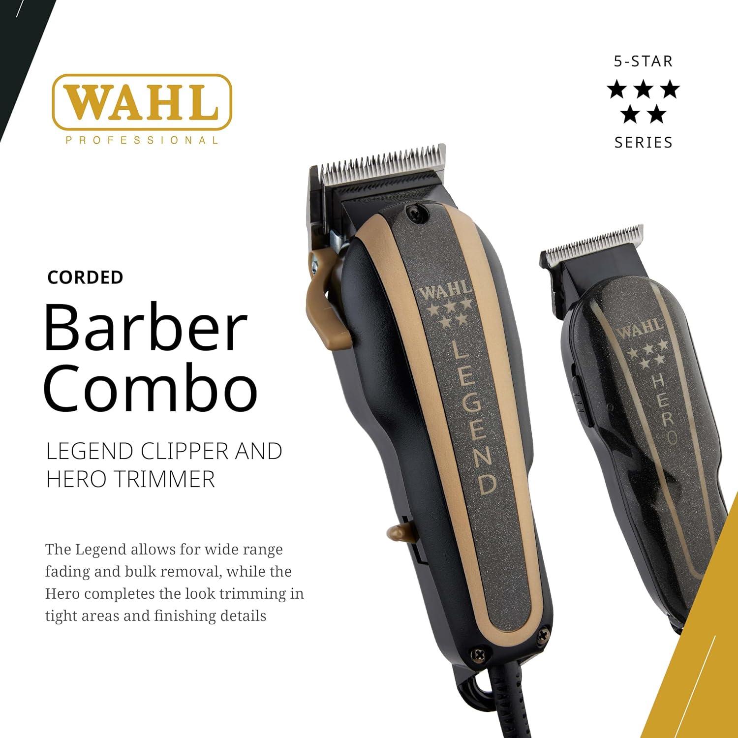 Combo Barbería Profesional Wahl Cortadora Legend y Hero