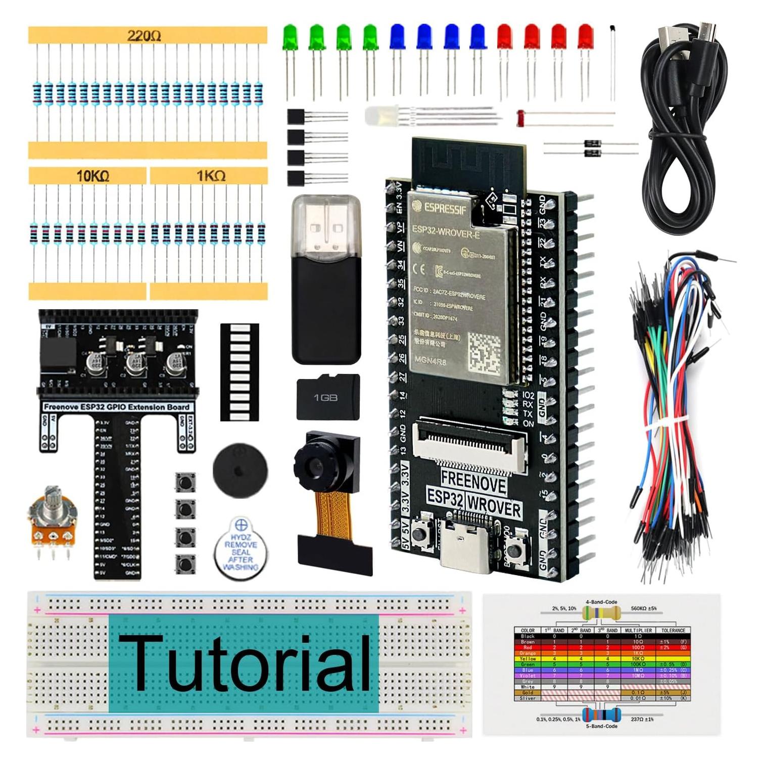 Kit de Inicio Freenove ESP32-WROVER CAM - 141 Artículos, 58 Proyectos
