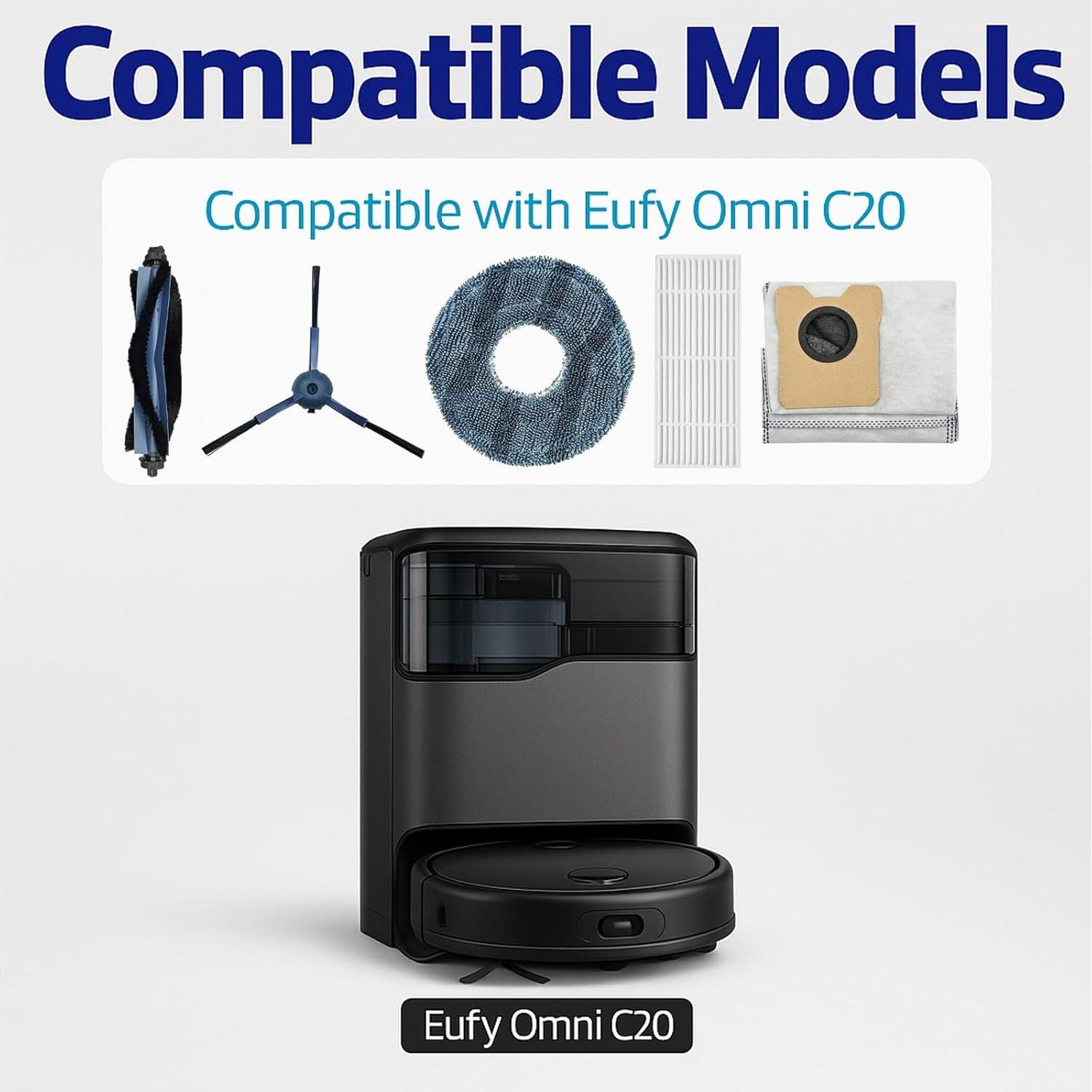 Accesorios de Reemplazo YUJINRU para eufy C20 - 1 Cepillo, 6 Filtros HEPA