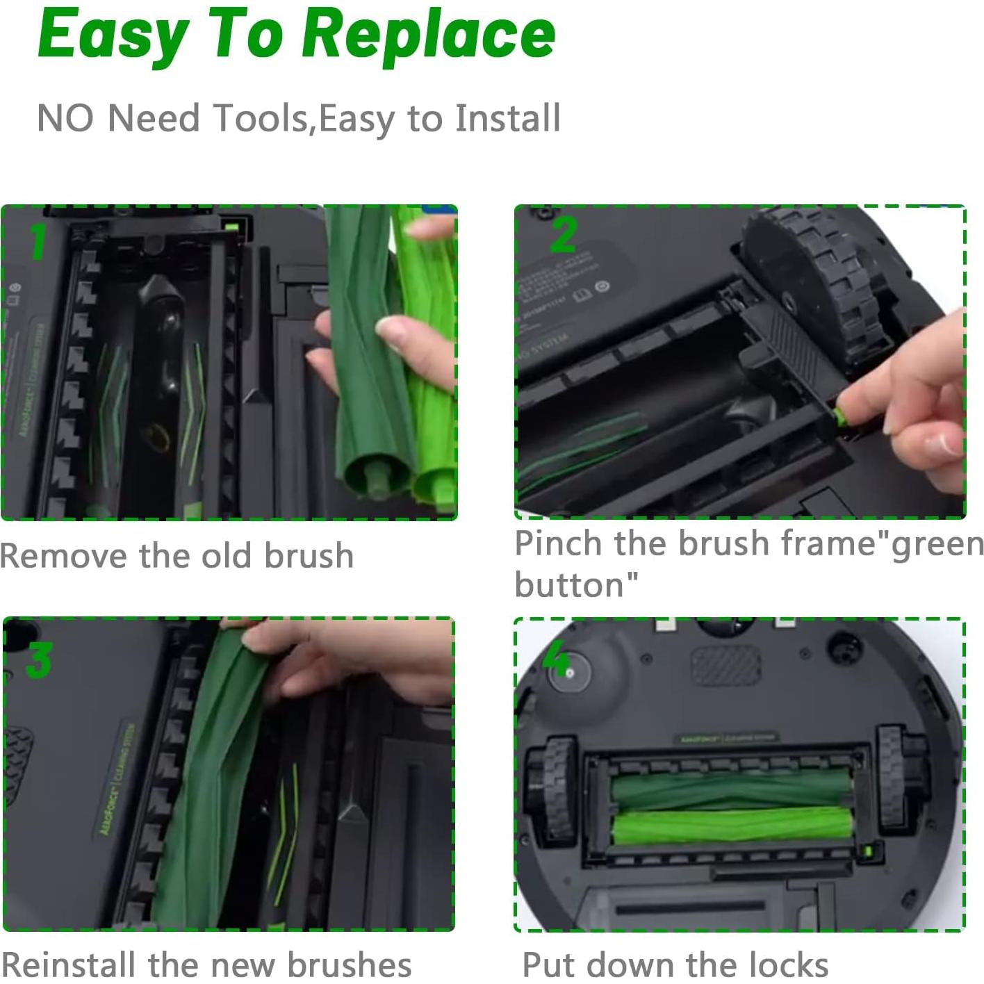 4 Cepillos de Rodillo de Goma ECOMAID para iRobot Roomba