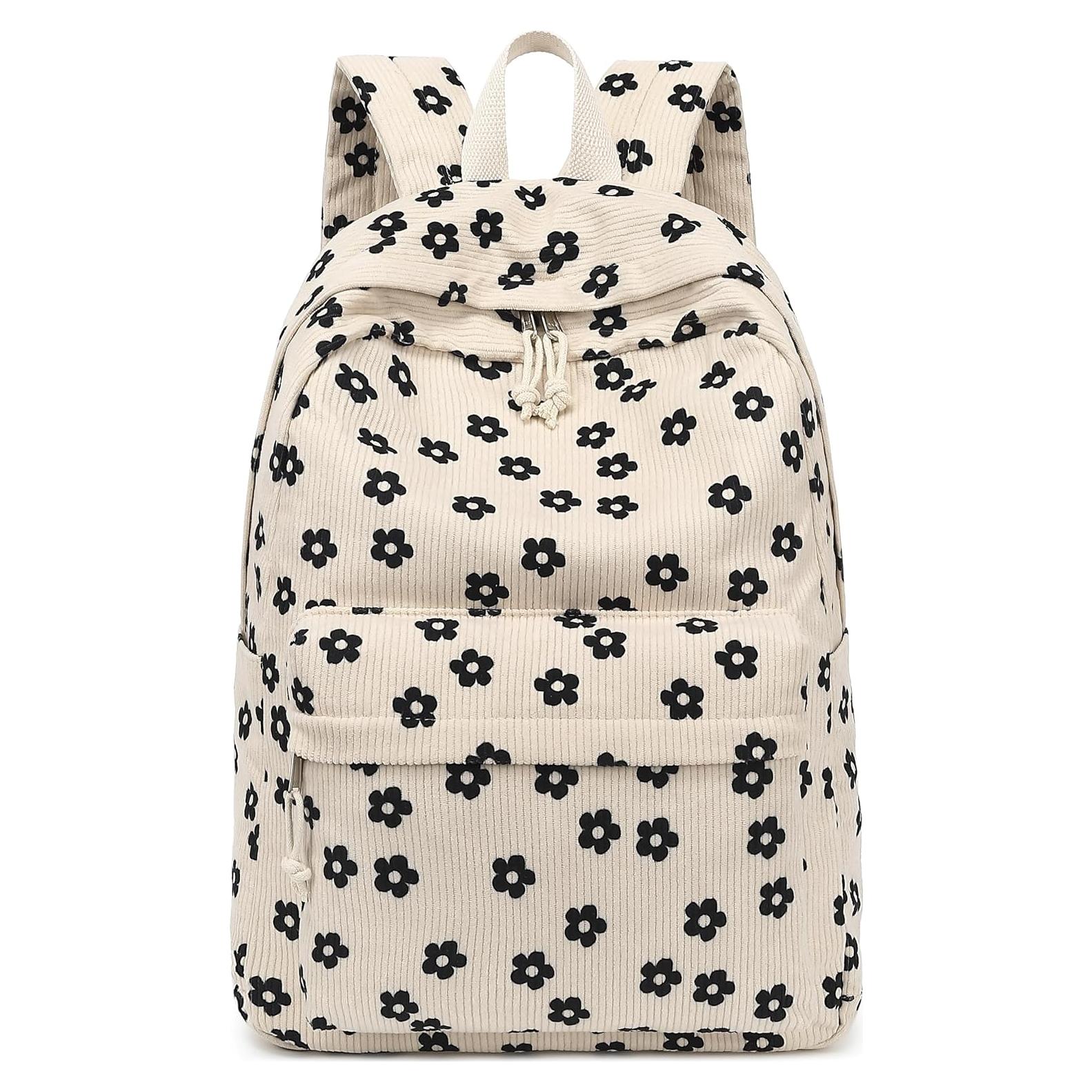 Mochila Escolar Bluboon Terciopelo Floral Beige 44x34x16cm