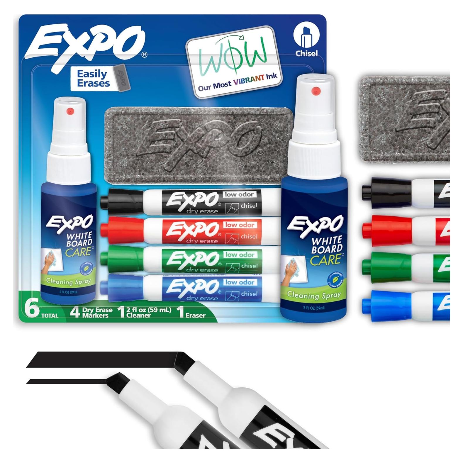 Juego de Marcadores Borrables EXPO 6 Piezas Punta Cincel Bajo Olor