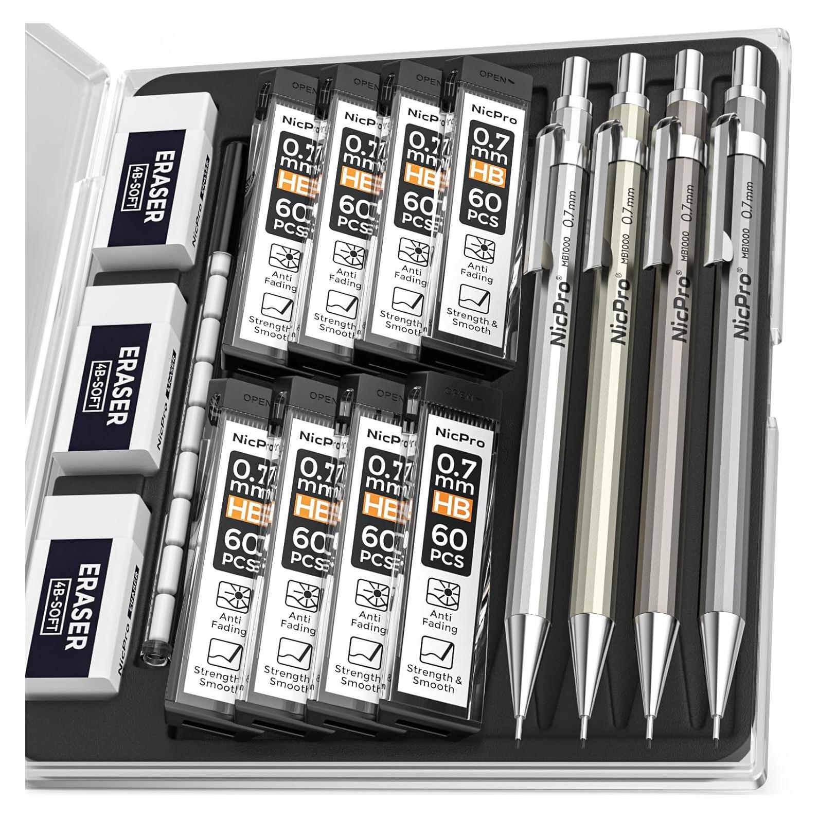 Lápiz Mecánico Nicpro MB1000 0.7mm con Estuche y Repuestos