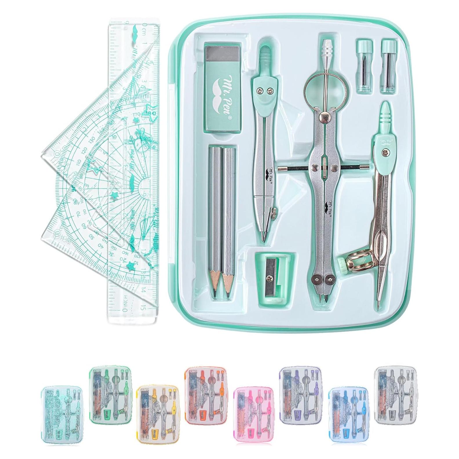 Juego de Geometría Mr. Pen 13 Piezas con Caja Verde