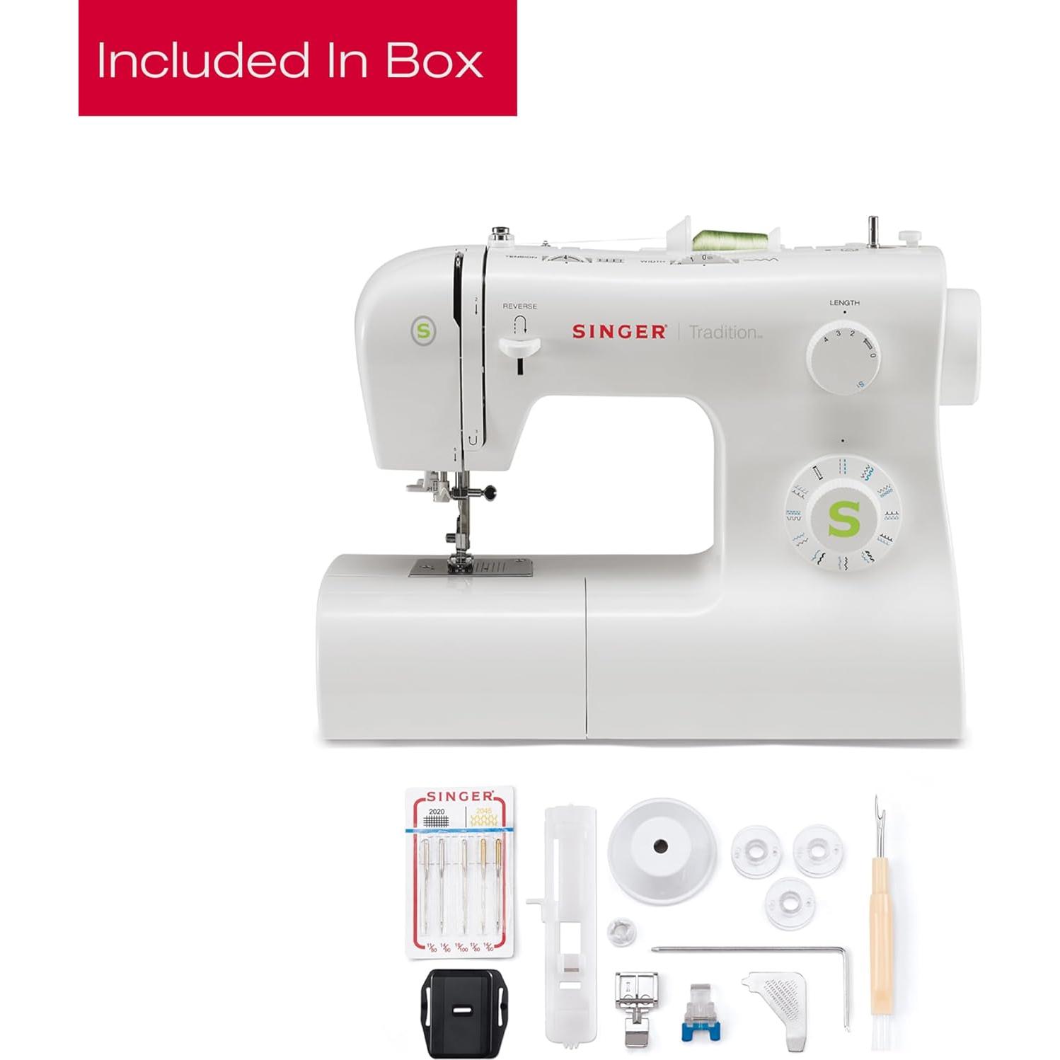 SINGER Tradition 2277 Sewing Machine with Automatic Needle Threader | 97 Stitch Applications, 1-Step Buttonhole, Adjustable Stitch Length & Width & Heavy-Duty Metal Frame (White)