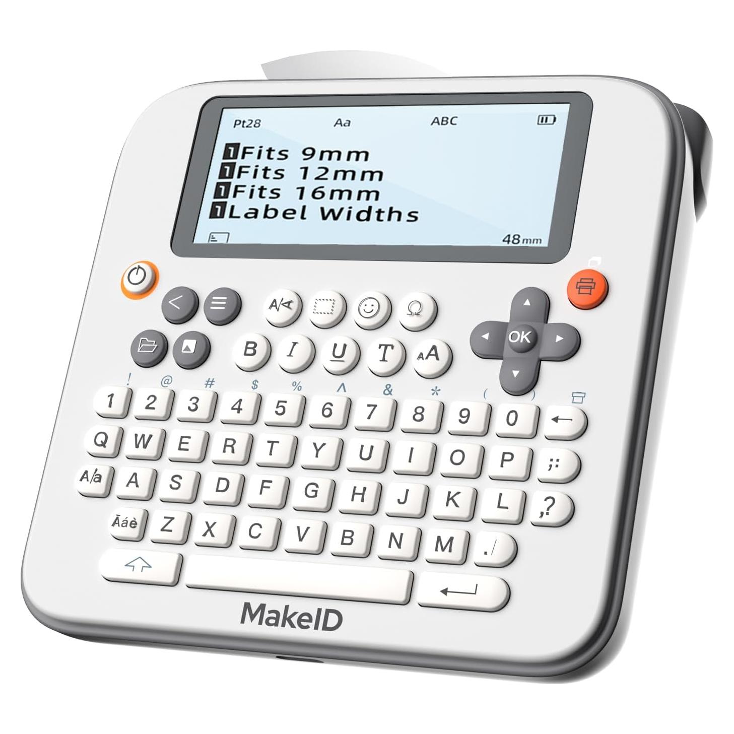 Makeid Label Maker E1, Bluetooth Rechargeable Label Maker Machine, QWERTY Keyboard Labeler, 3.4" Backlighting LCD Screen, Prints 9~16 mm
