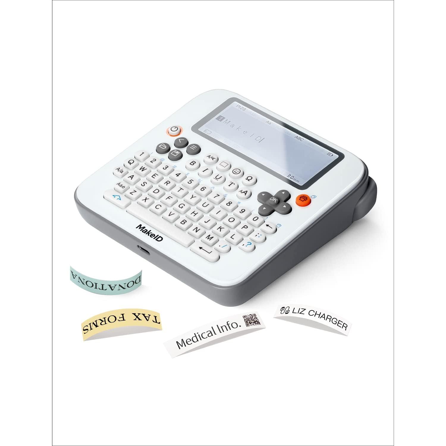 Makeid Label Maker E1, Bluetooth Rechargeable Label Maker Machine, QWERTY Keyboard Labeler, 3.4" Backlighting LCD Screen, Prints 9~16 mm