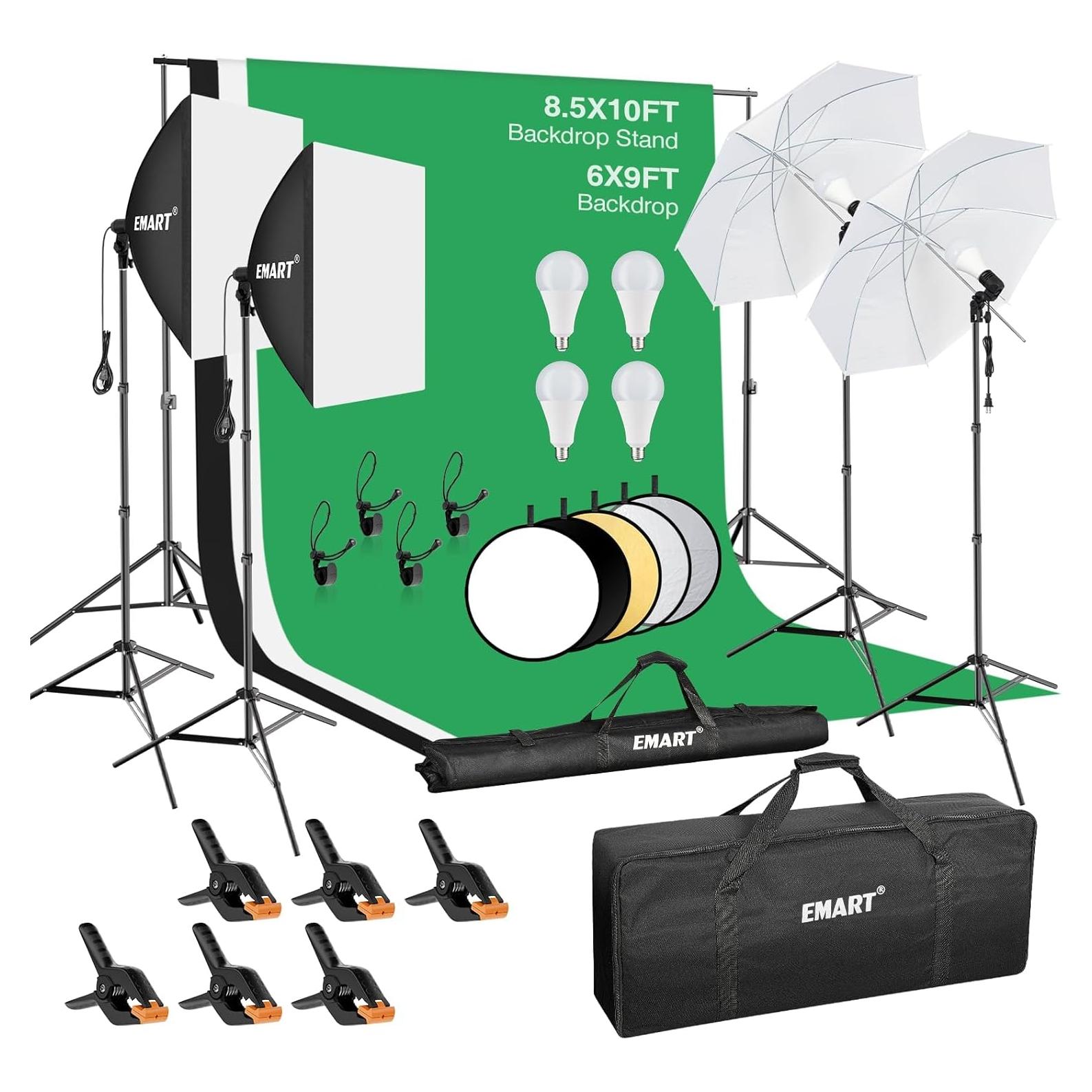 Kit de Iluminación Profesional Emart 2.6x3.0m con Softbox y Fondos
