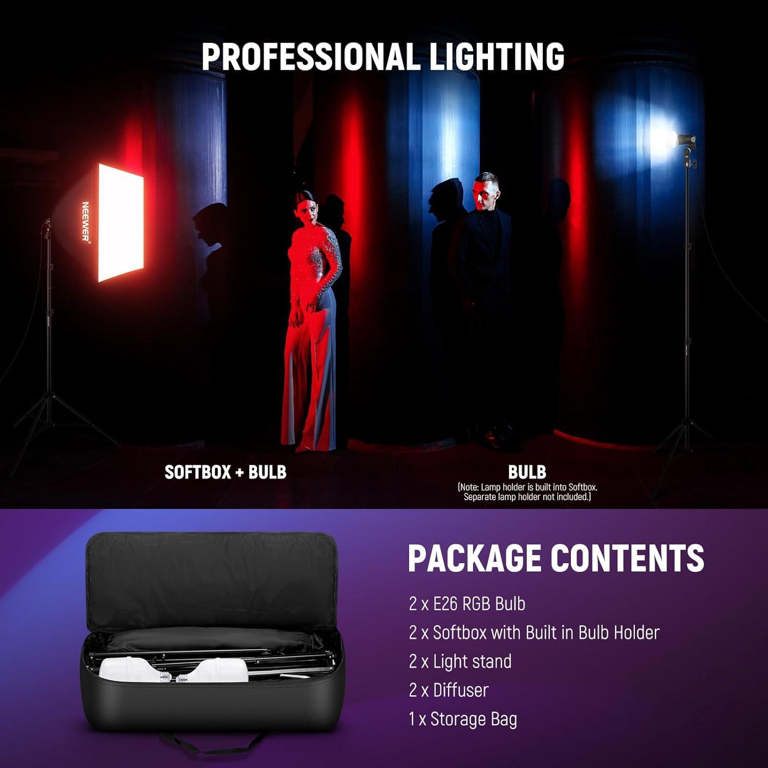 Kit de Iluminación Softbox NEEWER 2 Paquete 26W RGB Control App