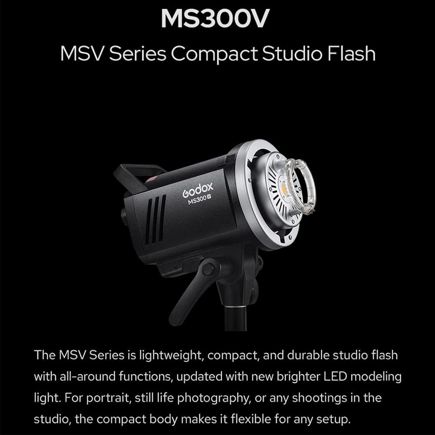 Godox MS300V MS300-V Compact Studio Strobe Flash Light - 300W,GN58 0.1-1.8S Recycle Time,2.4G X System,Bowens Mount LED Modeling Lamp for Photographic Studio Portrait Shooting(MS300 Upgraded Version)