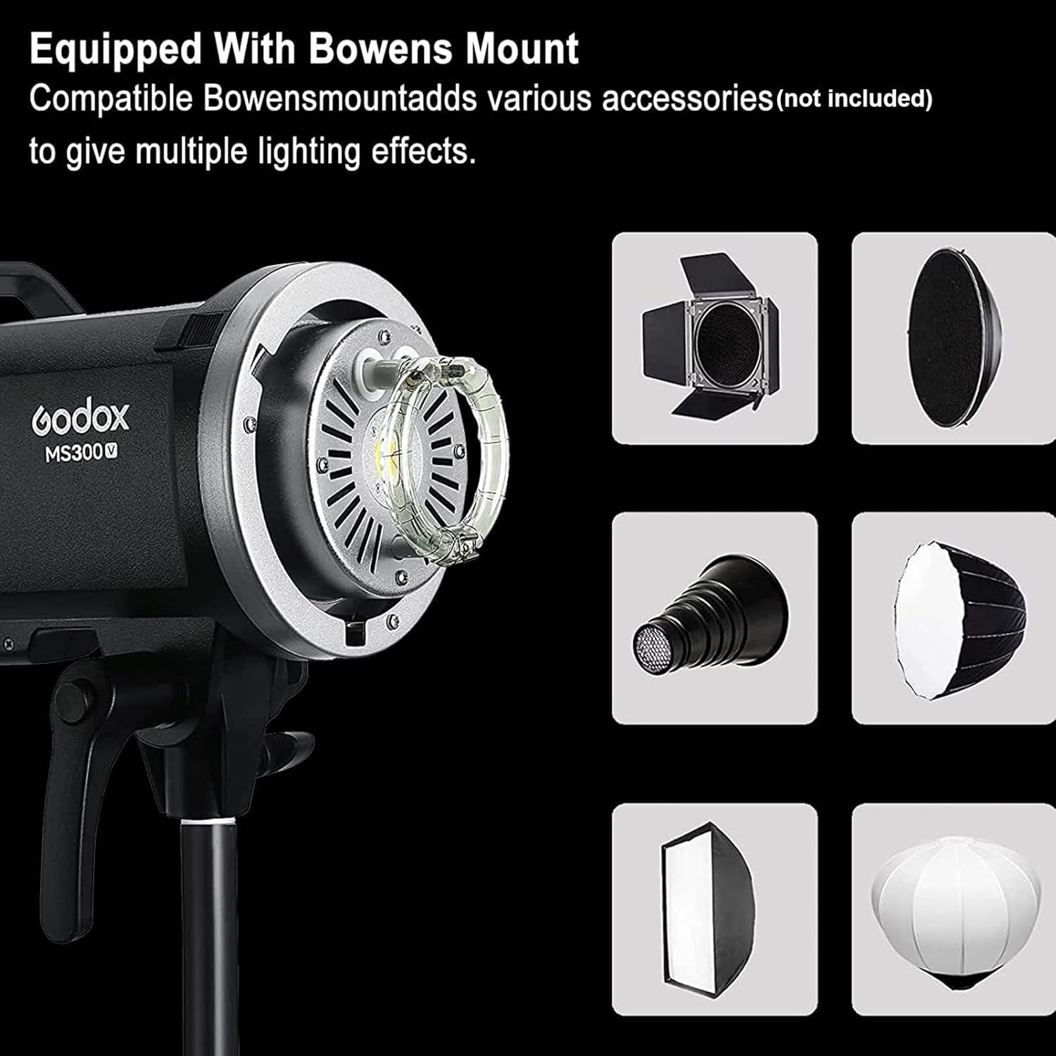 Godox MS300-V Upgraded Studio Flash Light 300Ws Strobe Light GN58 0.1-1.8S Recycle Time 5600±200K 2.4G Wireless X System with 10W LED Modeling Lamp Bowens Mount for Fashion Advertising Photography