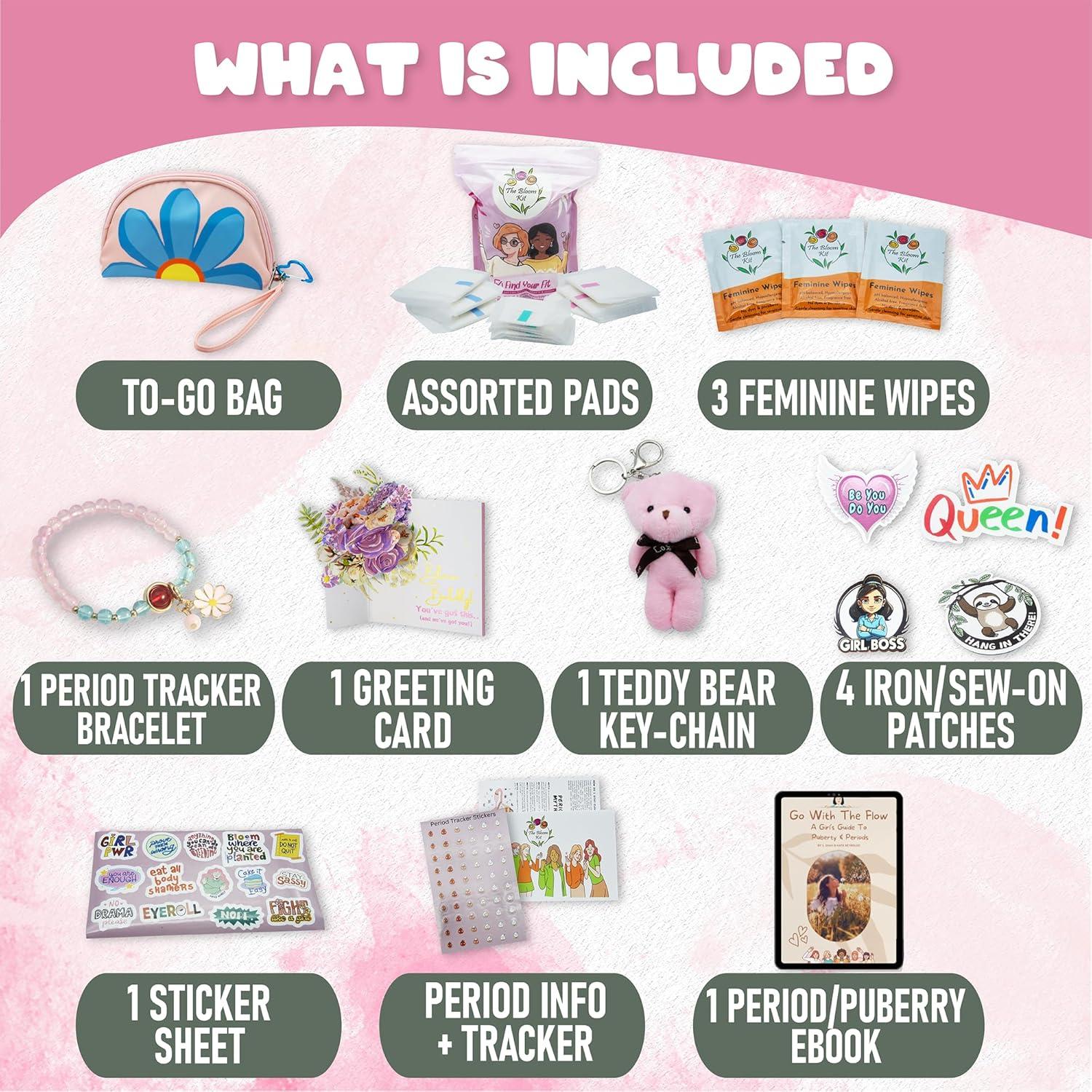 Kit Primer Período Bloom Rosa para Niñas 9-14 Años