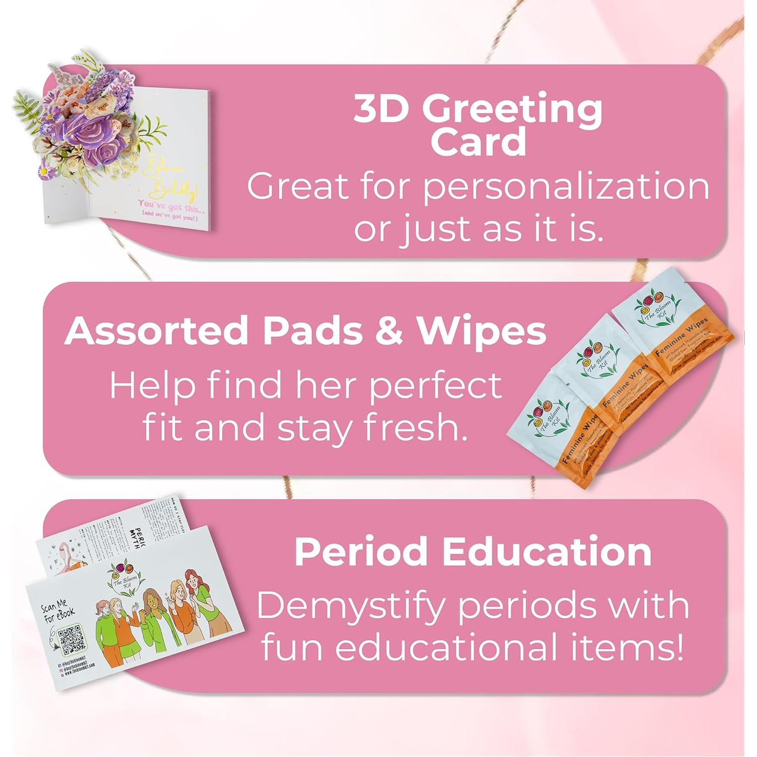 Kit Primer Período Bloom Rosa para Niñas 9-14 Años