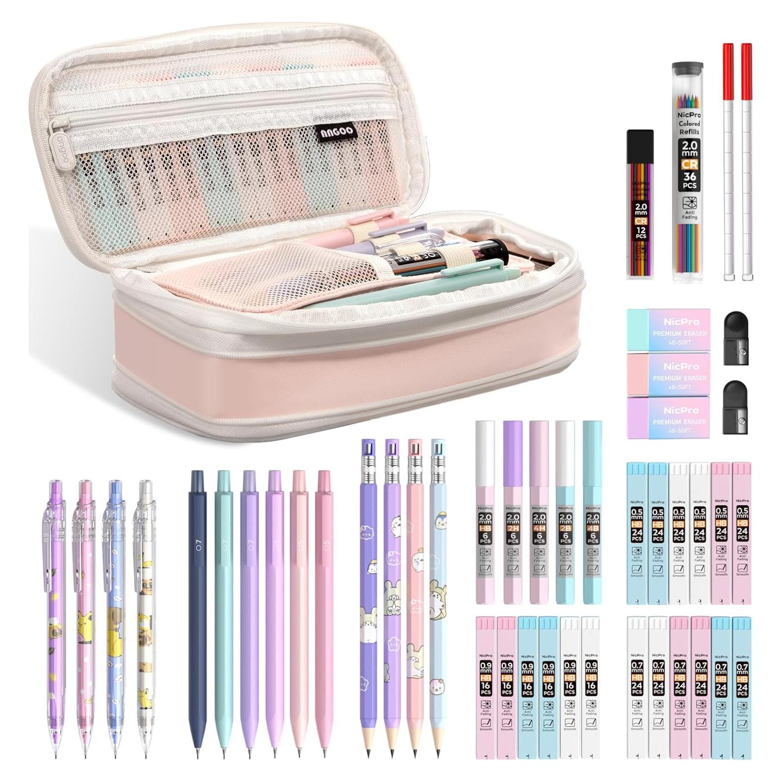 Nicpro Estuche Escolar 47PCS Lápices Mecánicos Pastel