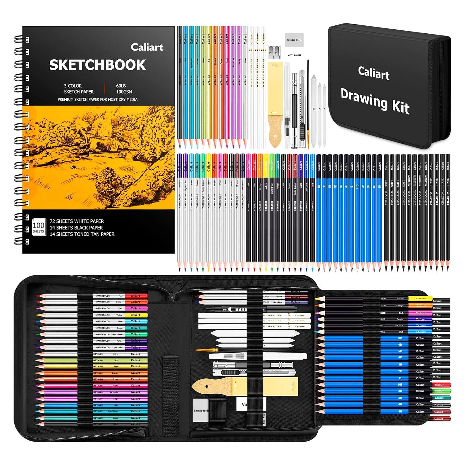 Caliart Kit de Dibujo 176 Piezas con Cuaderno 100 Hojas