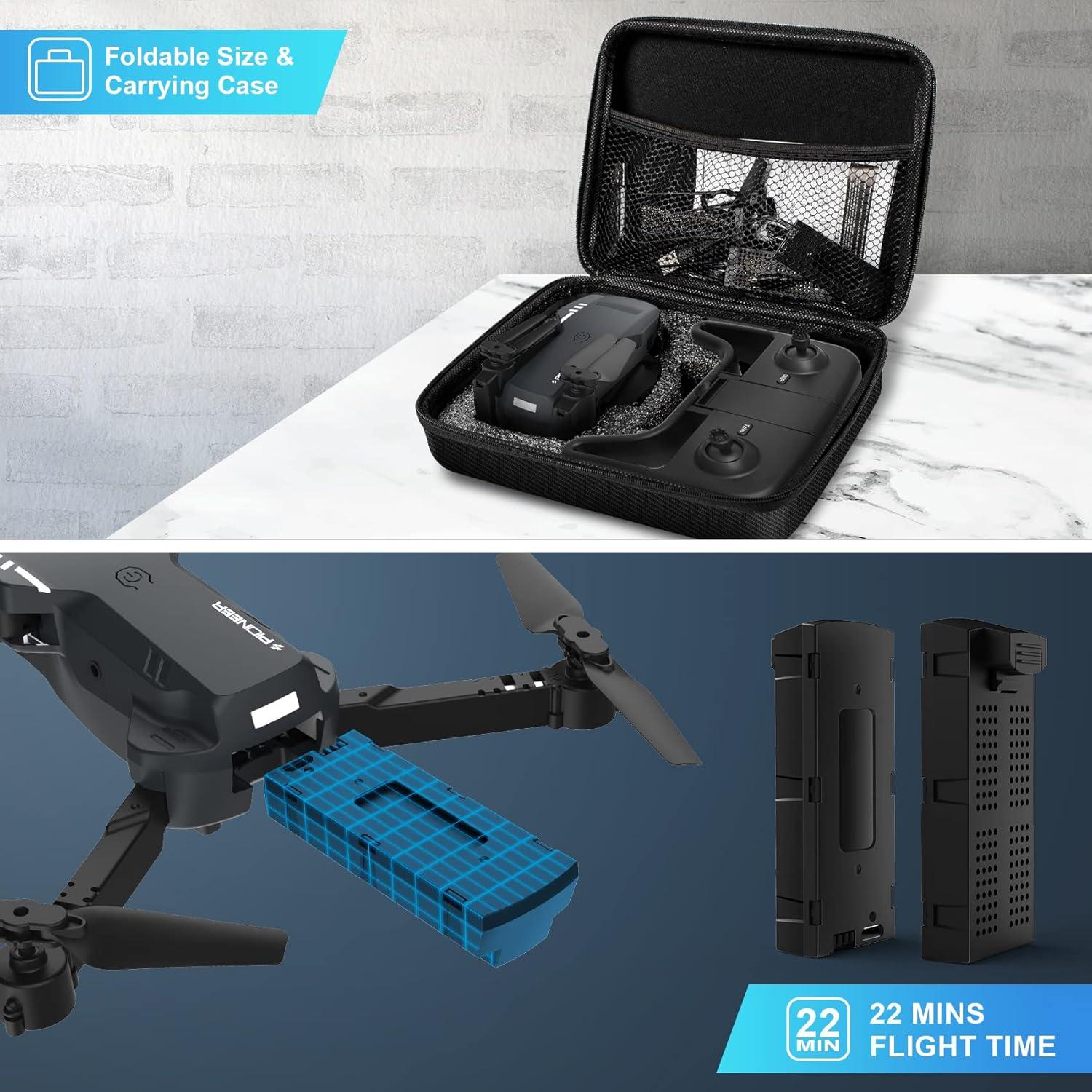 Drone Plegable RADCLO HD 1080P con Estuche y 2 Baterías
