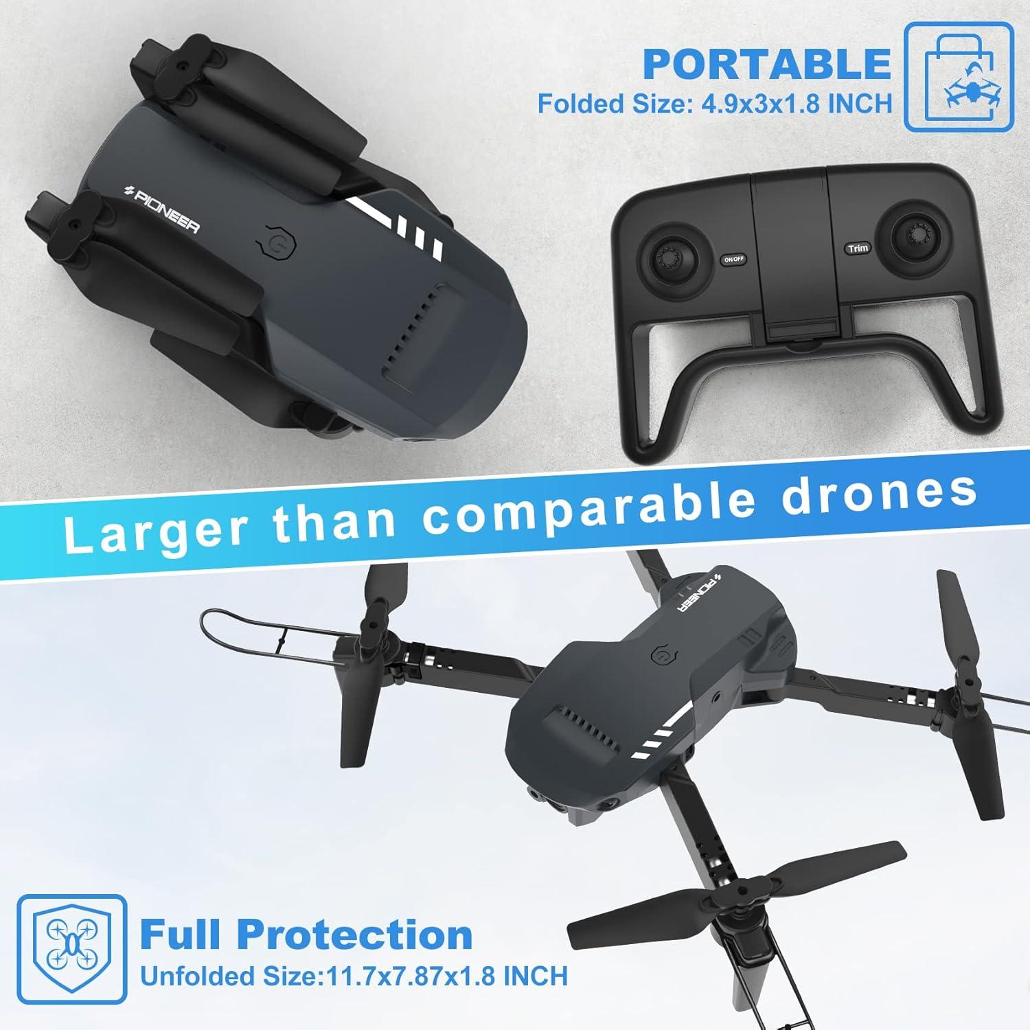 Drone Plegable RADCLO HD 1080P con Estuche y 2 Baterías