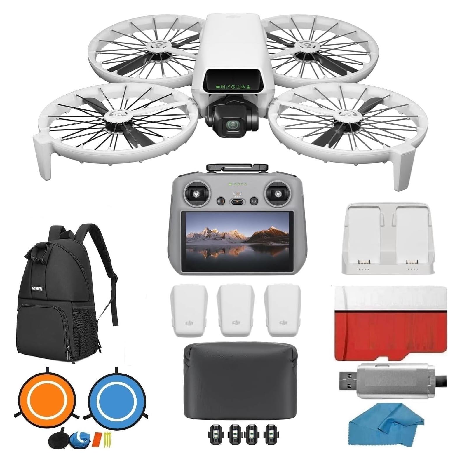 DJI Flip Fly More Combo With RC 2 Screen Remote Controller, Drone With 4K UHD Camera for Adults, 3 Batteries Bundle with 128 gb SD Card Strobe Lights and More