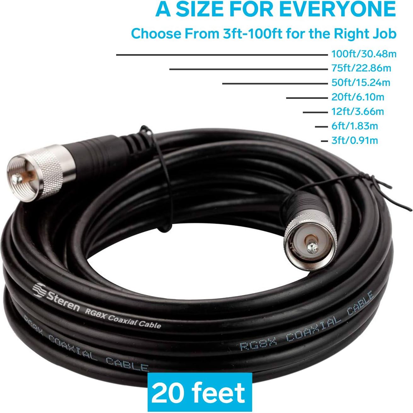 Cable Coaxial RG8X STEREN 6.1 m PL259 UHF Macho a Macho