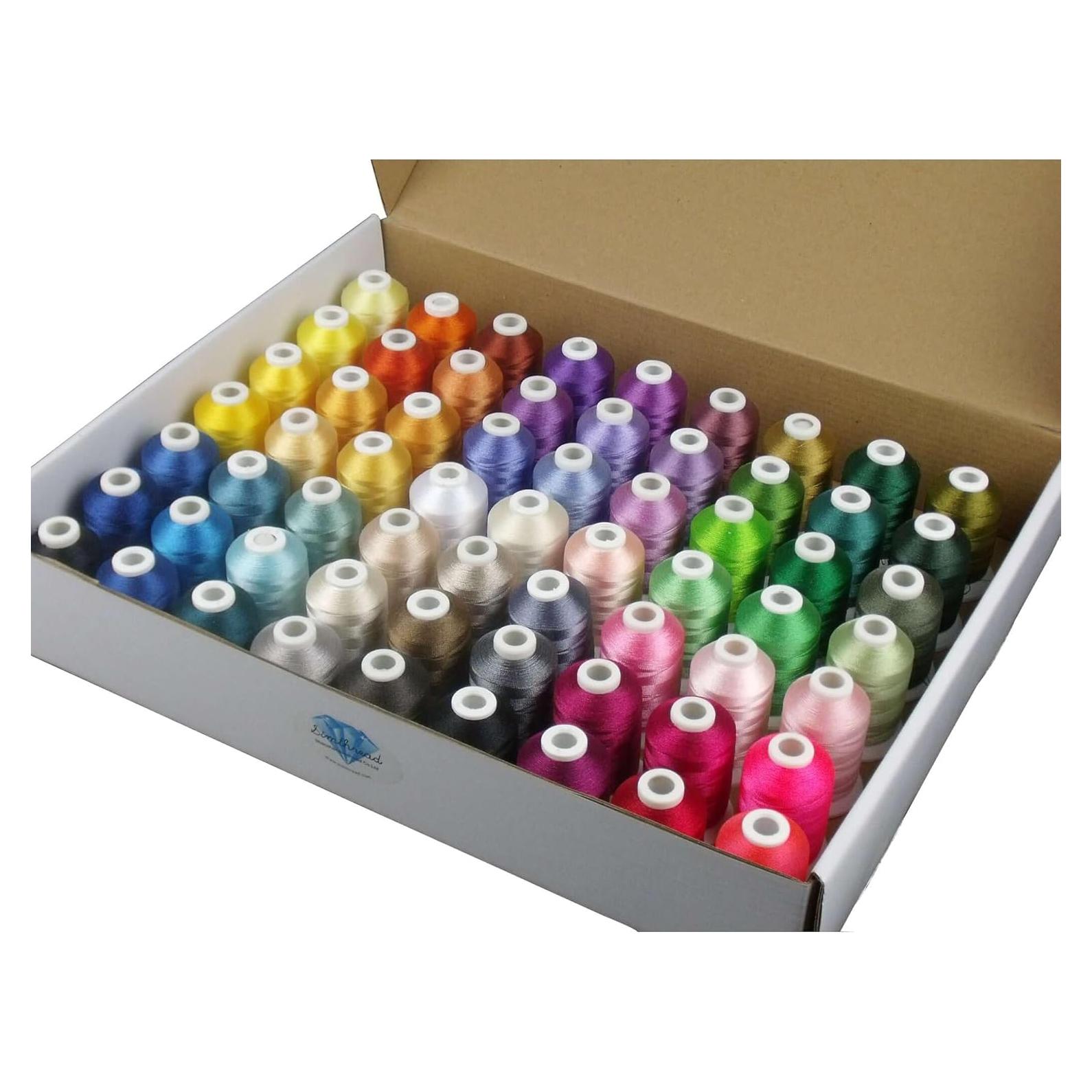 Simthread 63 Colors Polyester Compatible with Brother Embroidery Machine Thread Kit 40 Weight Compatible with Brother Babylock Janome Singer Pfaff Husqvarna Bernina Embroidery Sewing Machines 550Y