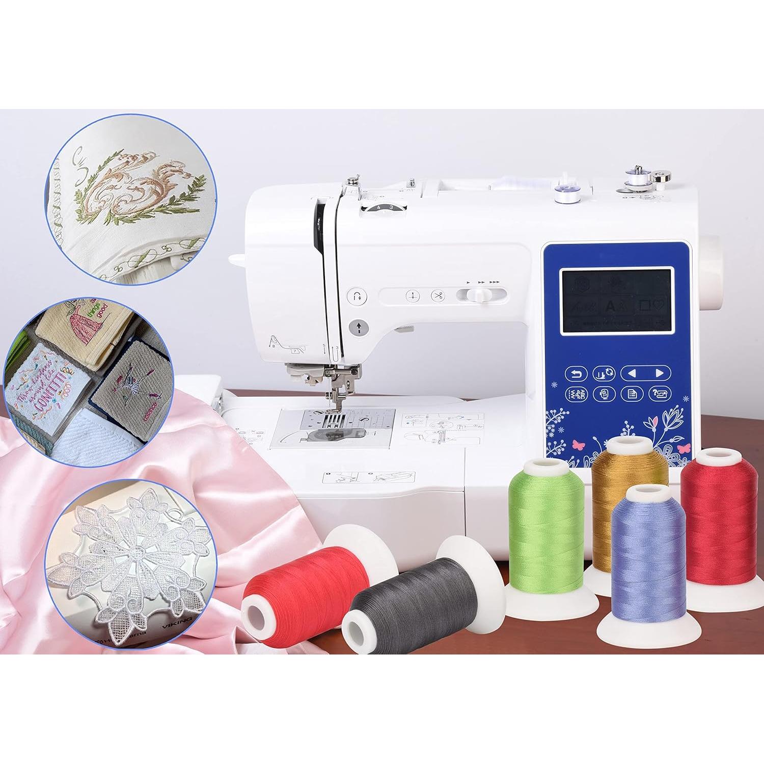 Simthread 63 Colors Polyester Compatible with Brother Embroidery Machine Thread Kit 40 Weight Compatible with Brother Babylock Janome Singer Pfaff Husqvarna Bernina Embroidery Sewing Machines 550Y