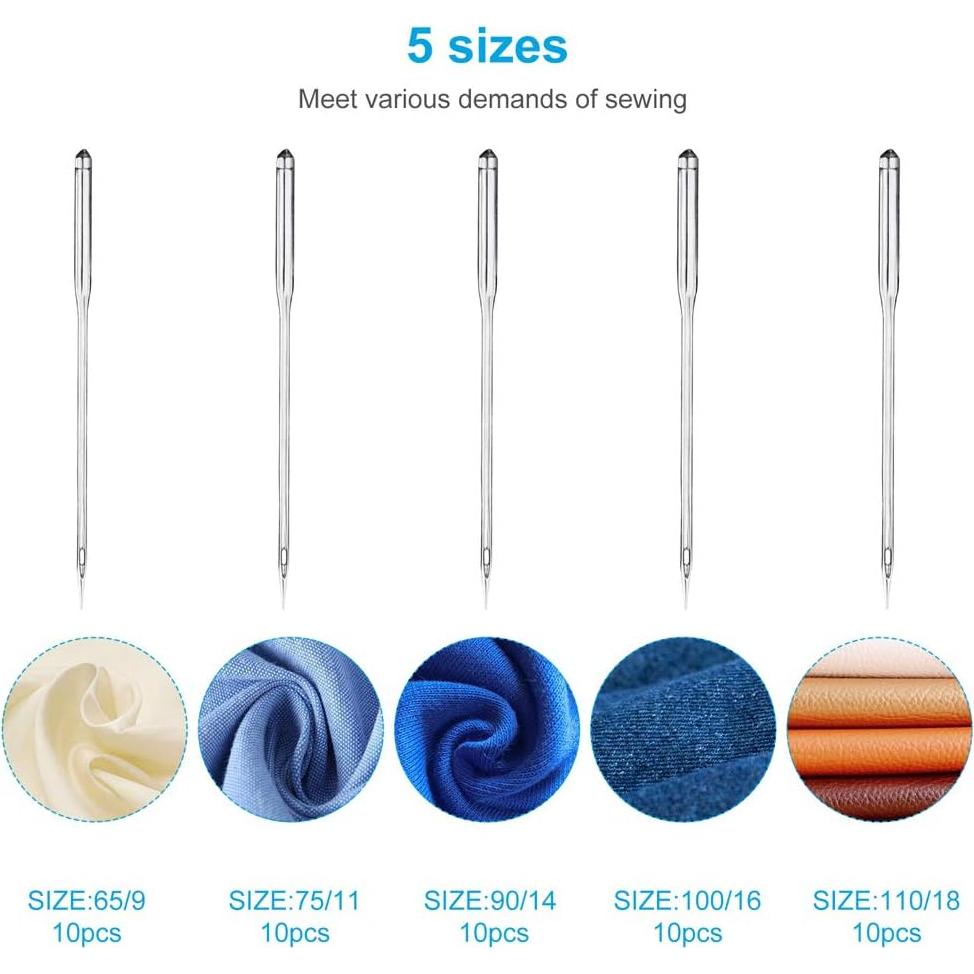 50 Agujas de Coser Universales Singer Brother con Enhebradores