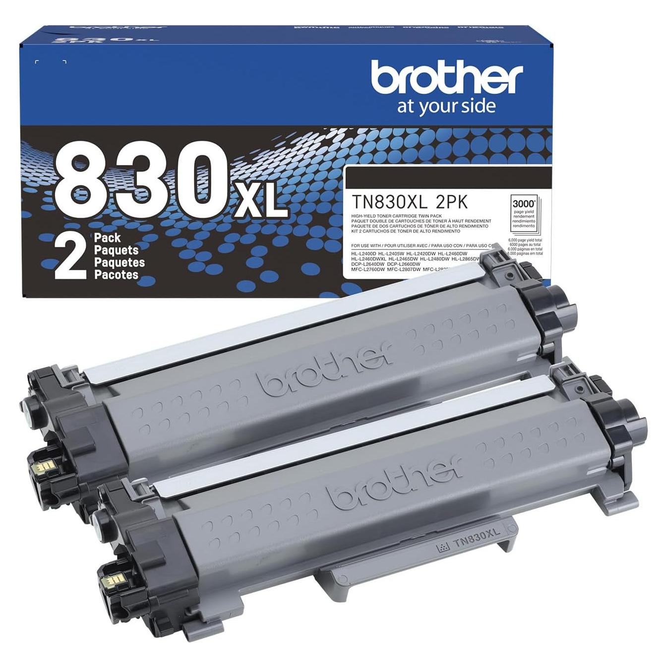 Cartuchos de Tóner Negro Brother TN830XL 2PK Alto Rendimiento