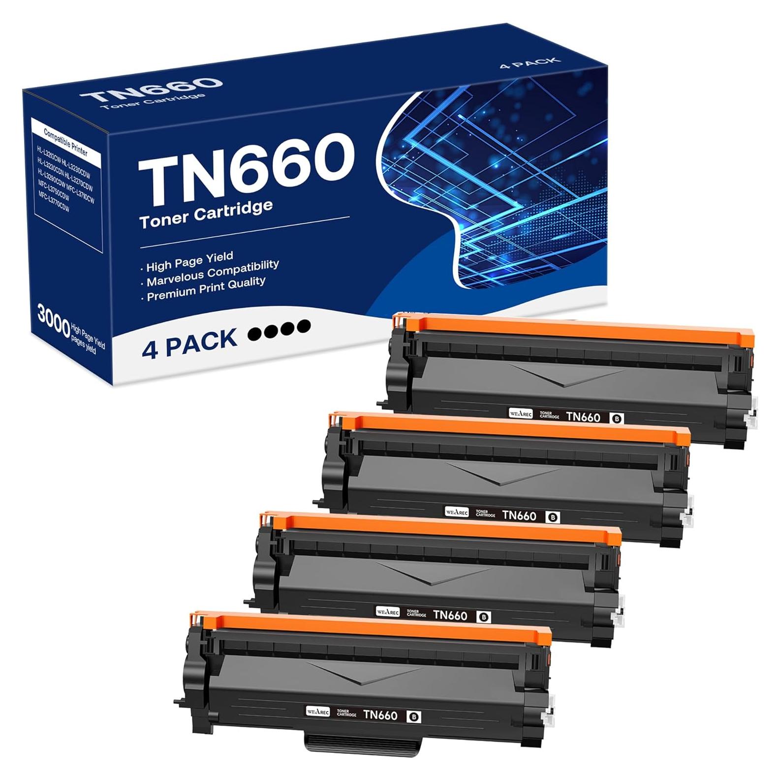 Cartucho de Tóner Negro WEAREC TN-660 Alto Rendimiento 4 Pzs