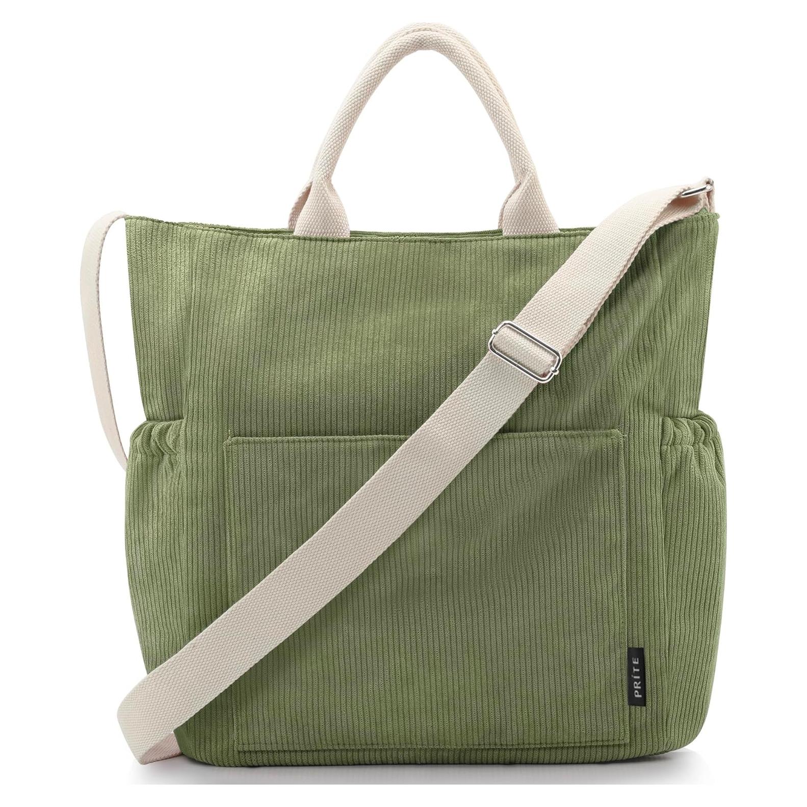Bolso Tote Prite Verde de Pana Grande para Mujeres