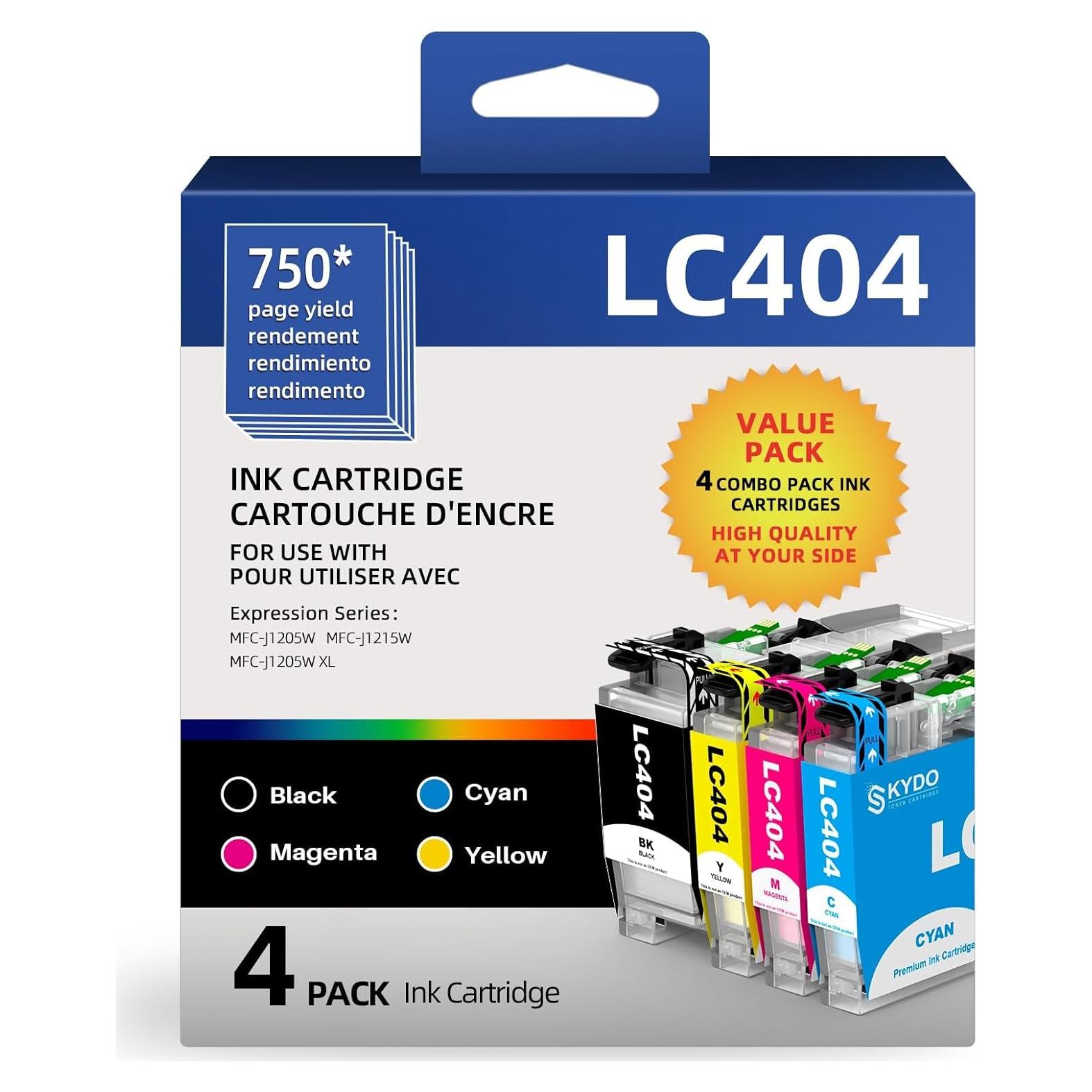 Cartuchos de tinta Skydo LC404XL Compatible para Brother - 4 Paquete