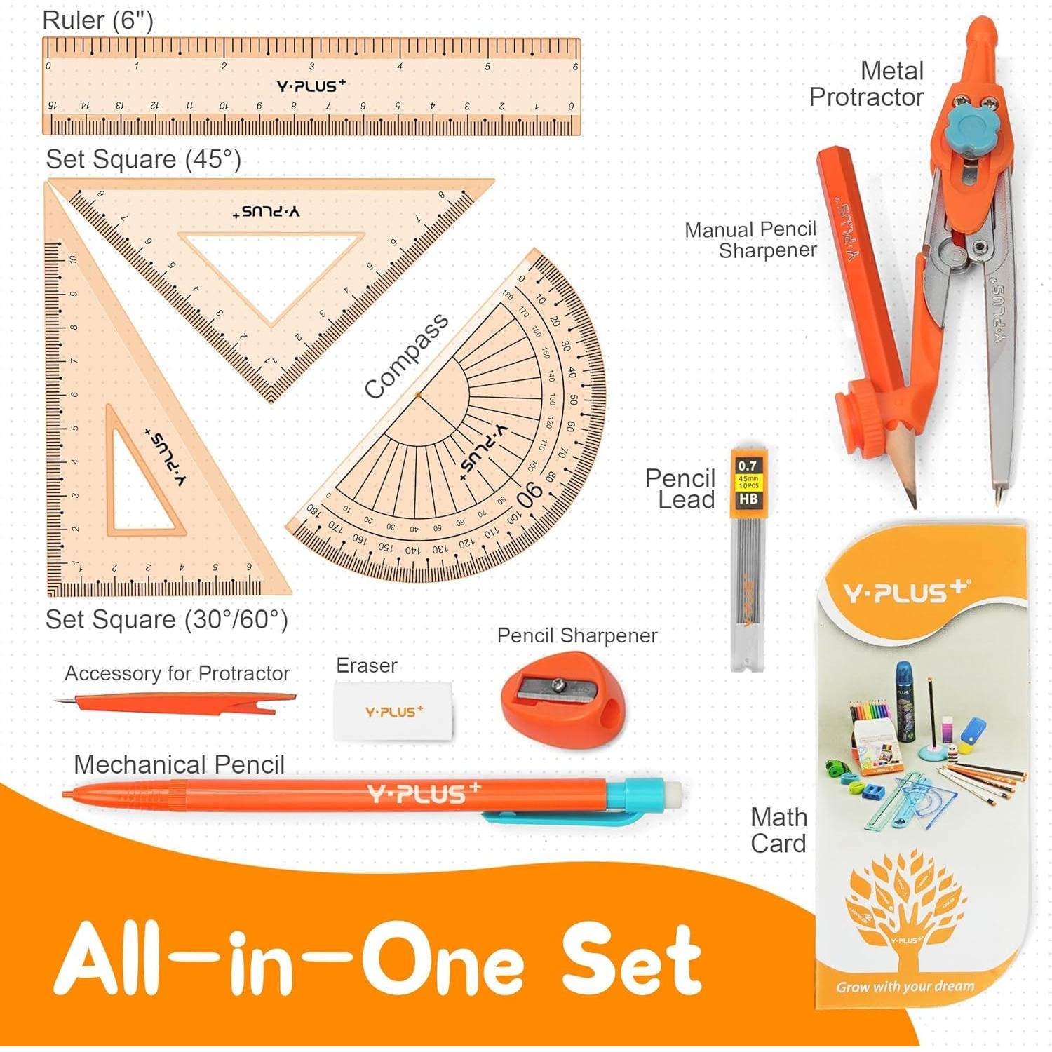 Juego de Geometría YPLUS 12 Piezas con Compás y Transportador