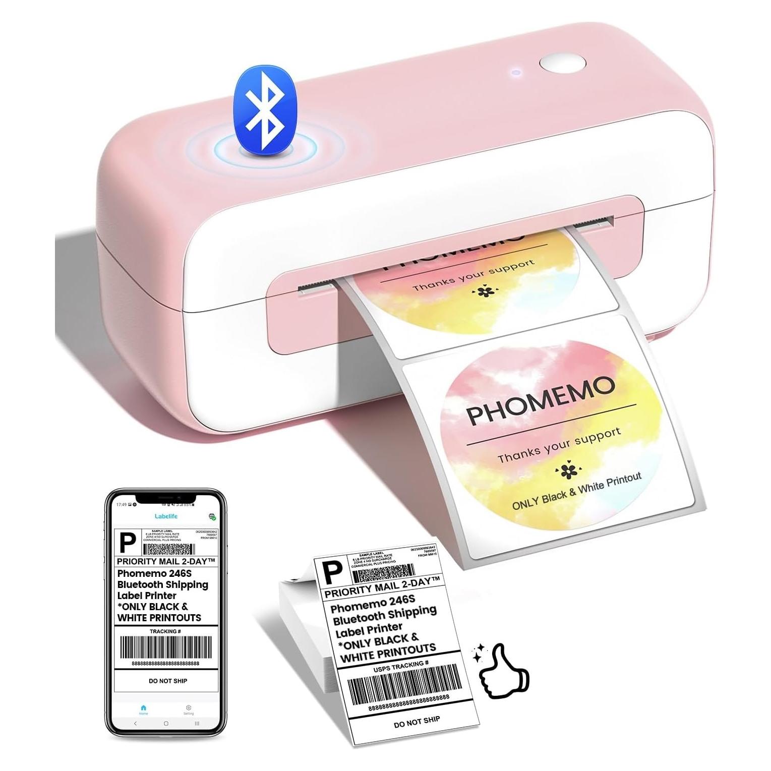 Impresora de Etiquetas Térmicas Bluetooth Phomemo 246Sbt Rosa