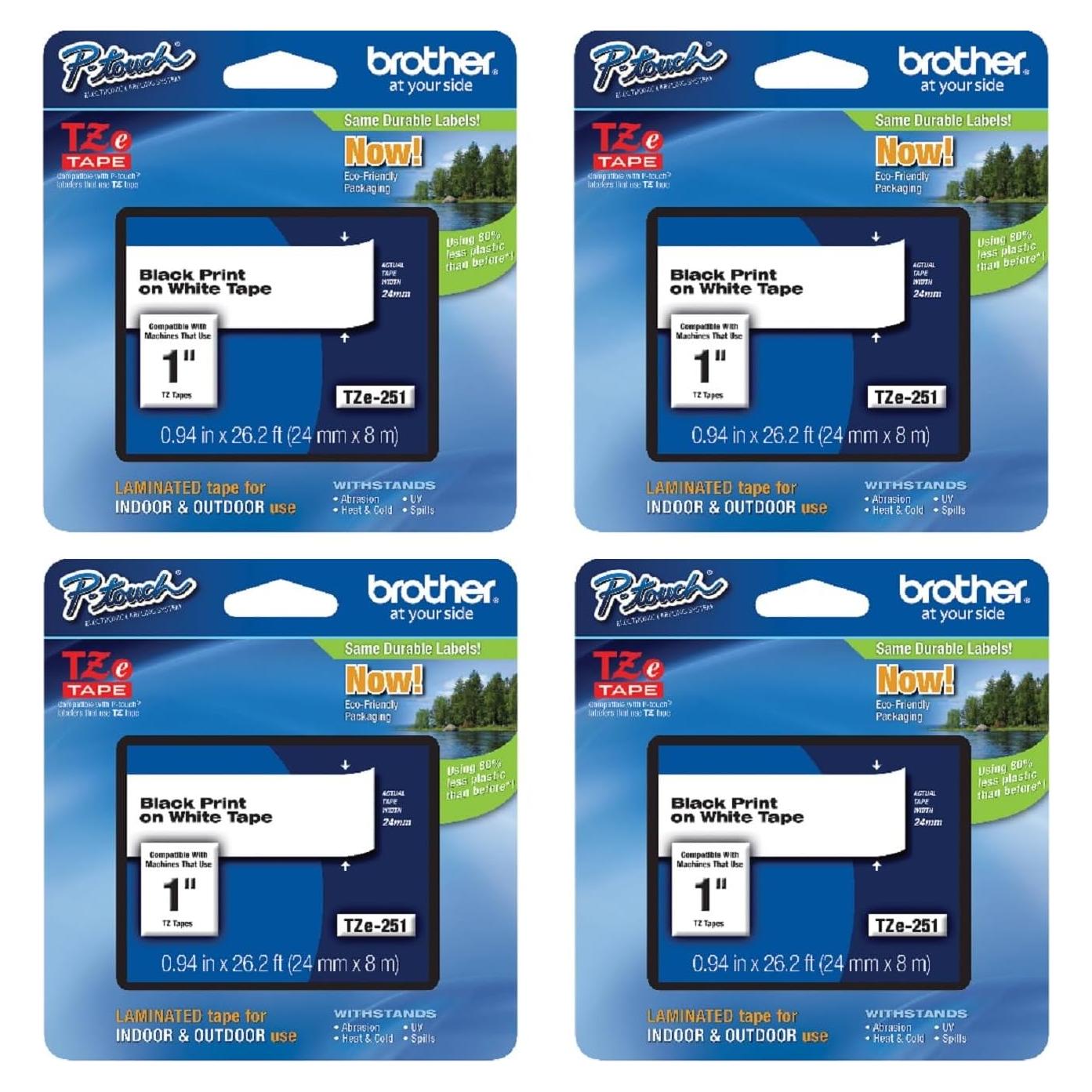 Cinta Laminada Brother TZe-251 4-Pack 24mm Negro sobre Blanco