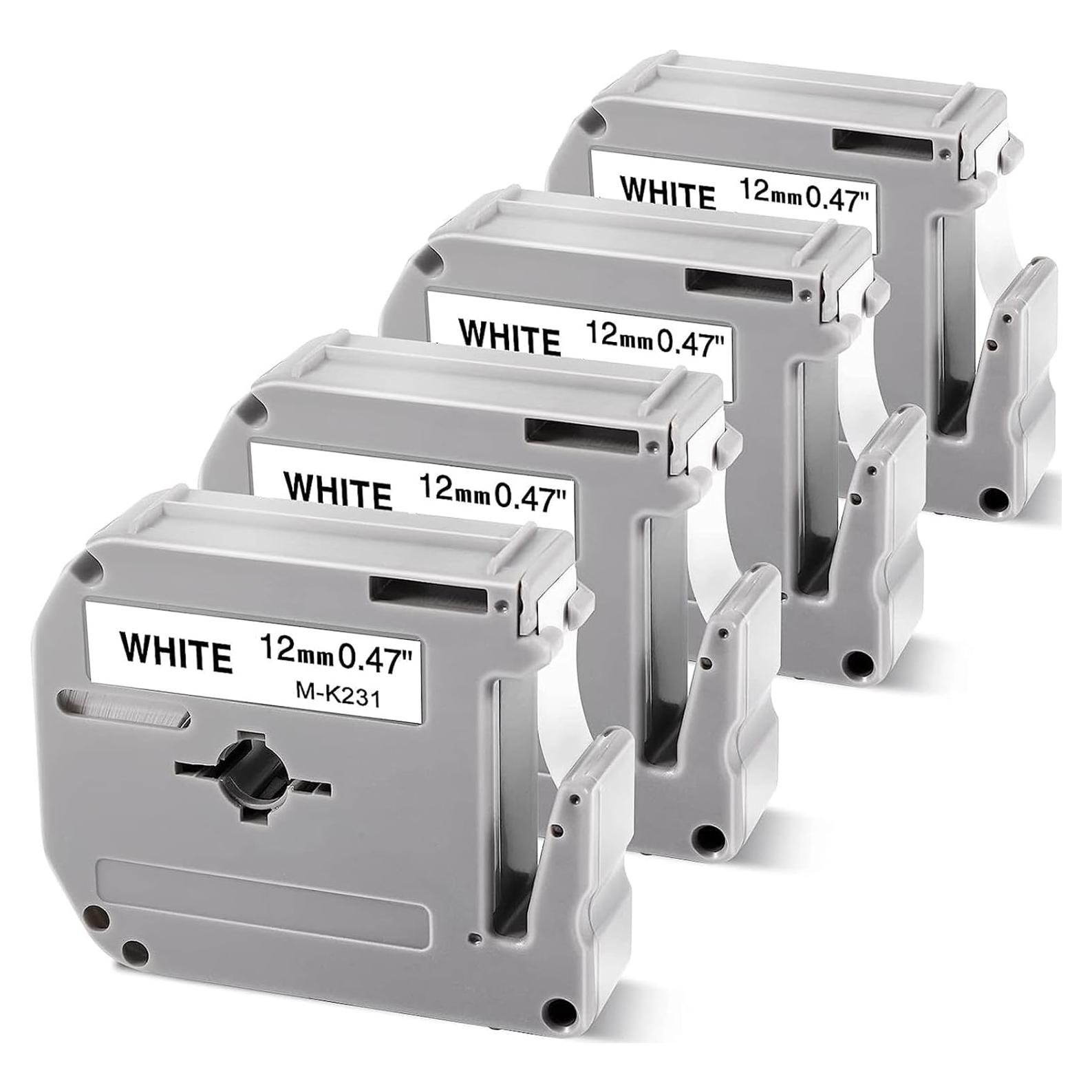 Cintas de Etiquetas COLORWING MK-231 12mm Negro sobre Blanco 4-Pack