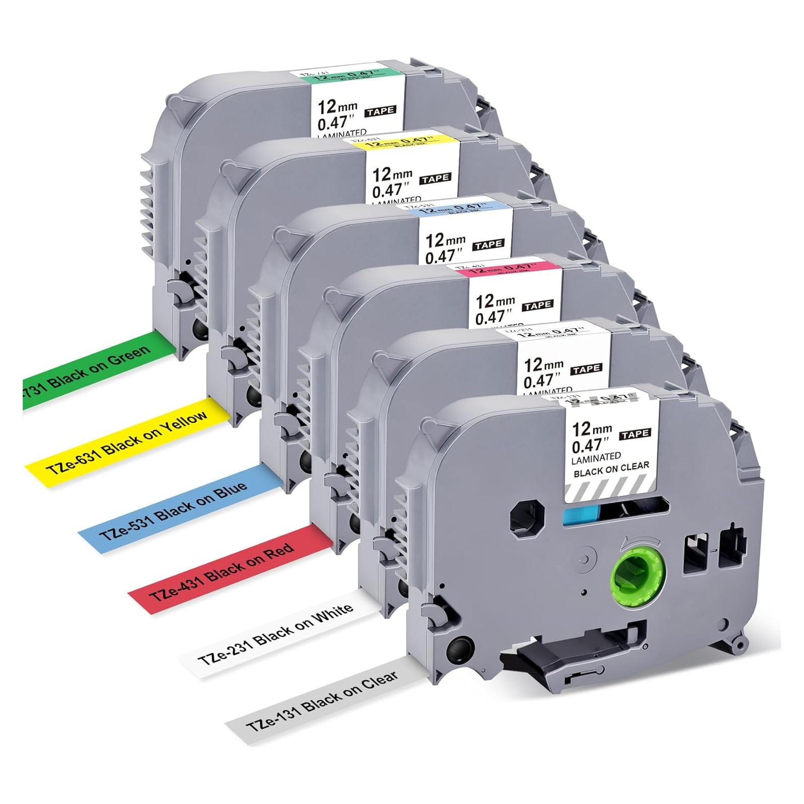 Cinta de Etiquetas TZe 12mm 6 Colores TITBIT para Brother