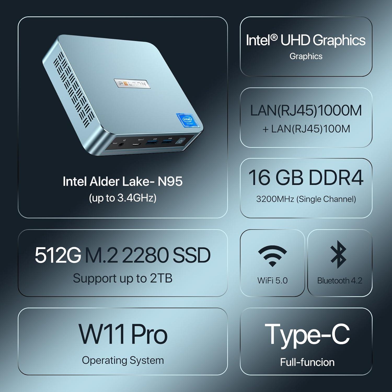 Mini PC Trycoo N95 16GB RAM 512GB SSD Triple 4K UHD