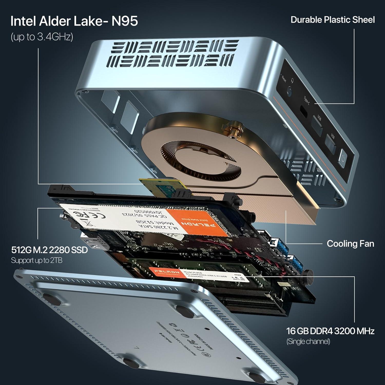 Mini PC Trycoo N95 16GB RAM 512GB SSD Triple 4K UHD