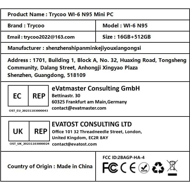 Mini PC Trycoo N95 16GB RAM 512GB SSD Triple 4K UHD