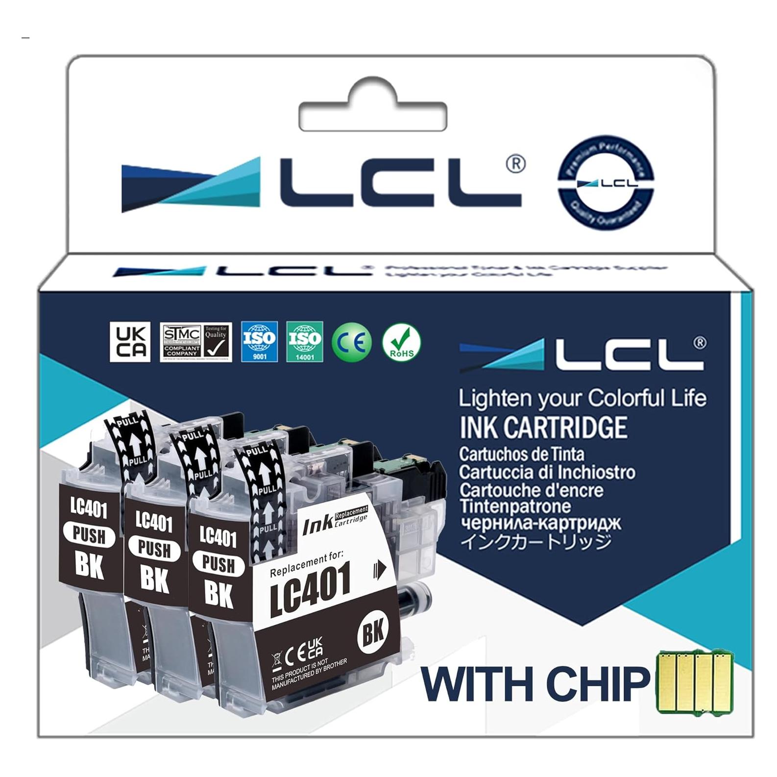 Cartucho de tinta LCL compatible Brother LC-401 Negro - Paquete de 3
