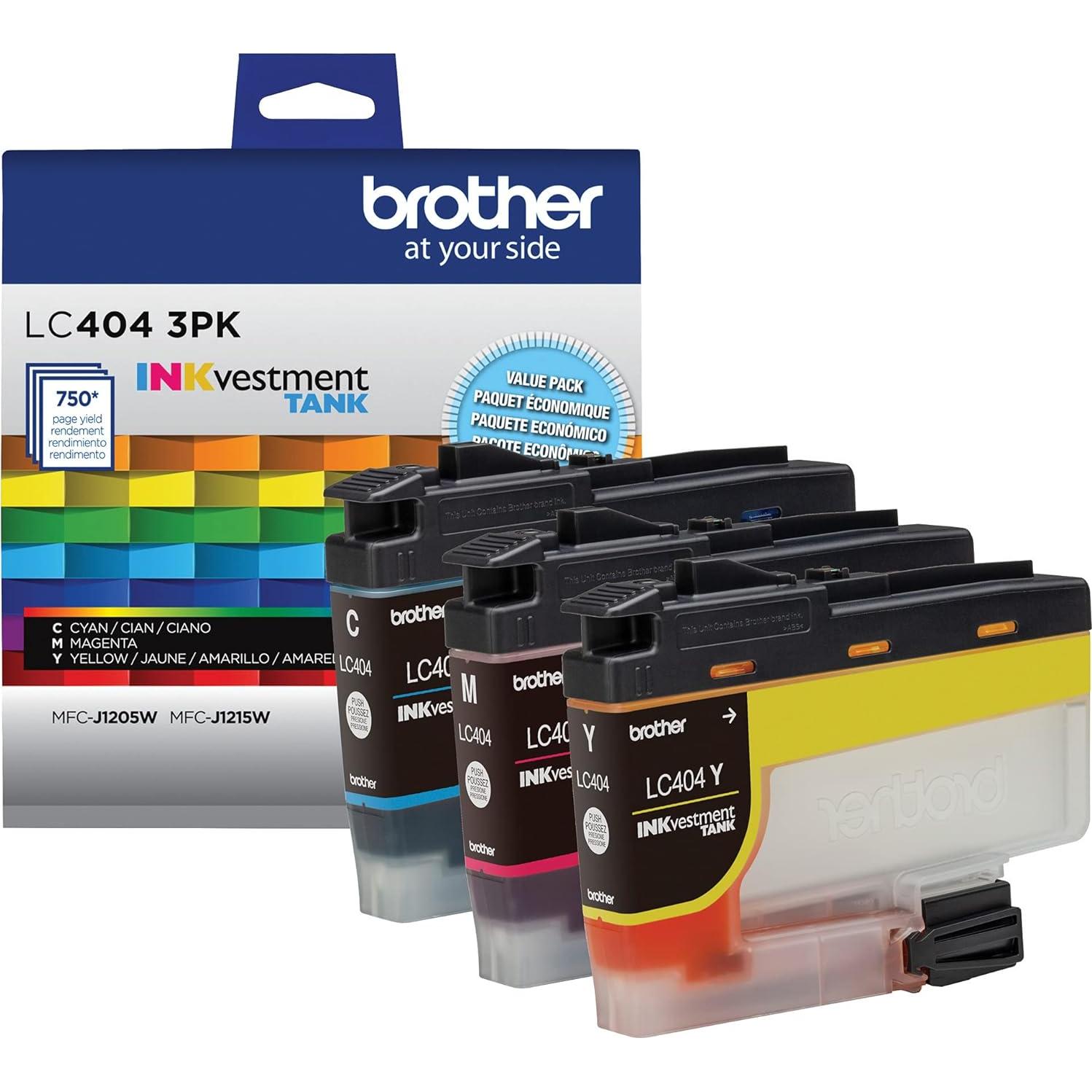 Brother MFC-J1205W INKvestment Tank Wireless Multi-Function Color Inkjet Printer with Up to 1-Year in Box,White LC4043PKS 3 Pack of Standard Yield Cyan, Magenta and Yellow Ink Cartridges