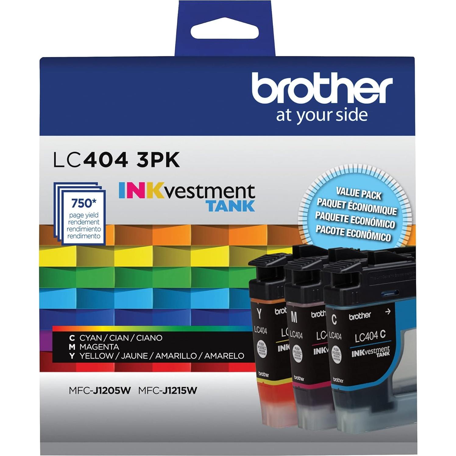 Brother MFC-J1205W INKvestment Tank Wireless Multi-Function Color Inkjet Printer with Up to 1-Year in Box,White LC4043PKS 3 Pack of Standard Yield Cyan, Magenta and Yellow Ink Cartridges