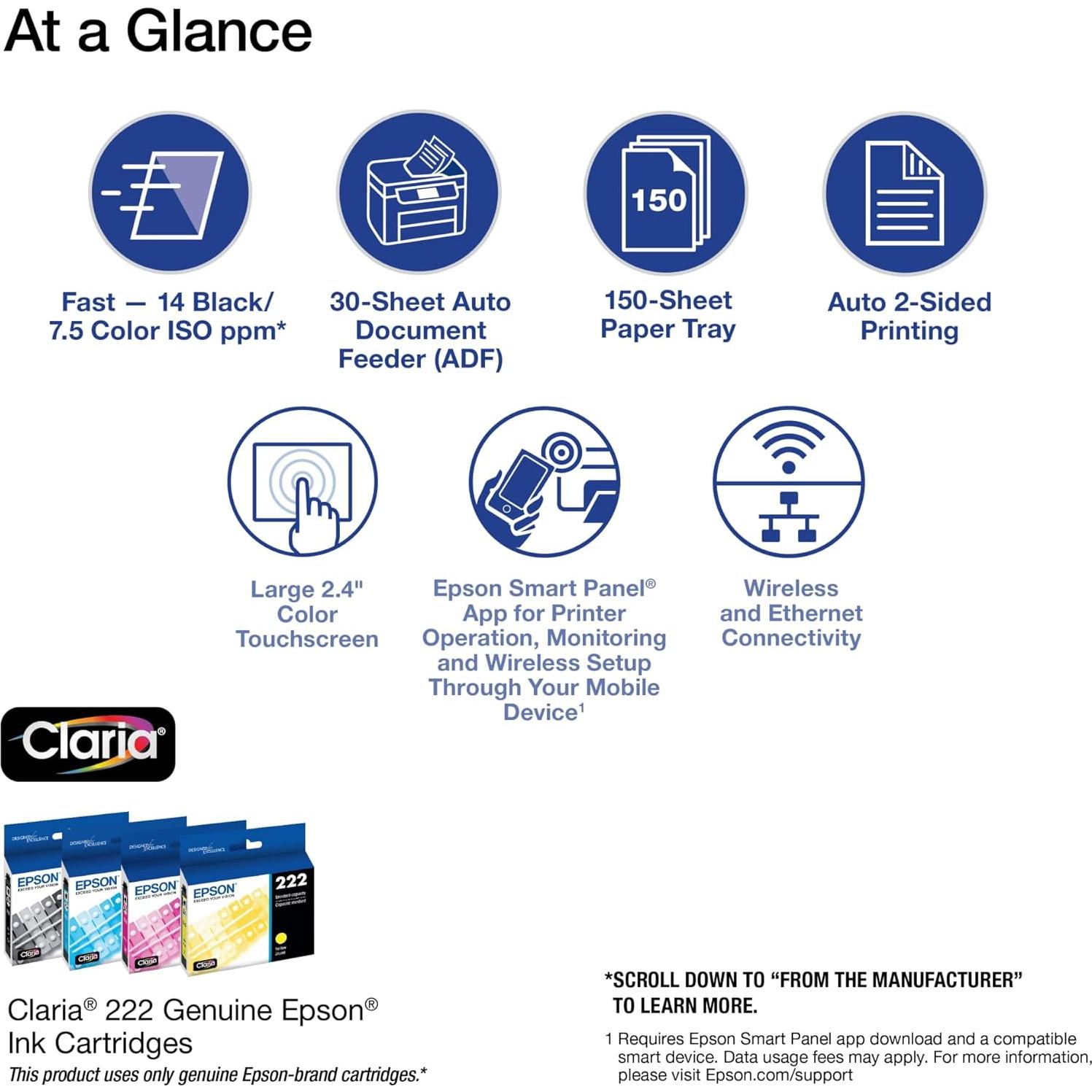 Impresora Todo-en-Uno Inalámbrica Epson WF-2960, Escaneo, Copia, Fax