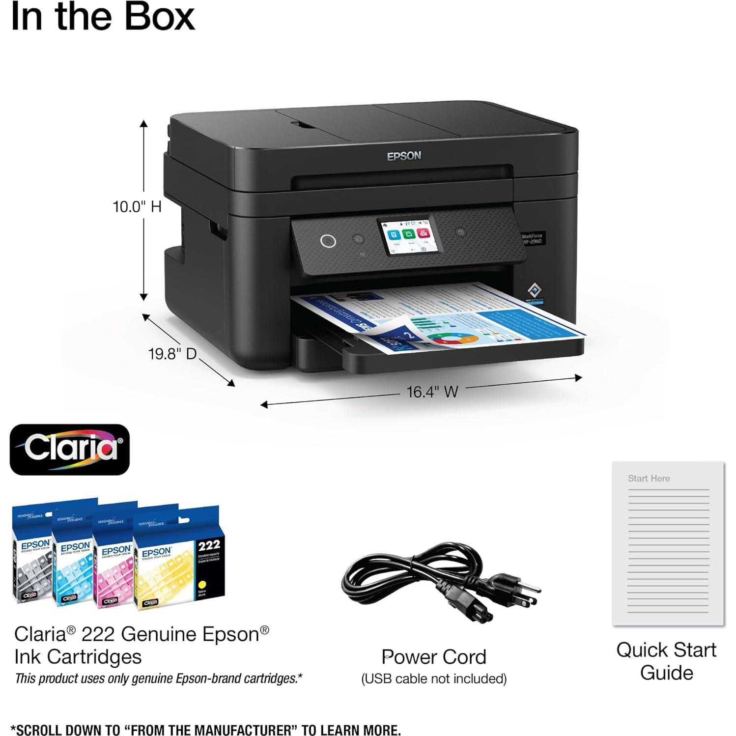 Impresora Todo-en-Uno Inalámbrica Epson WF-2960, Escaneo, Copia, Fax
