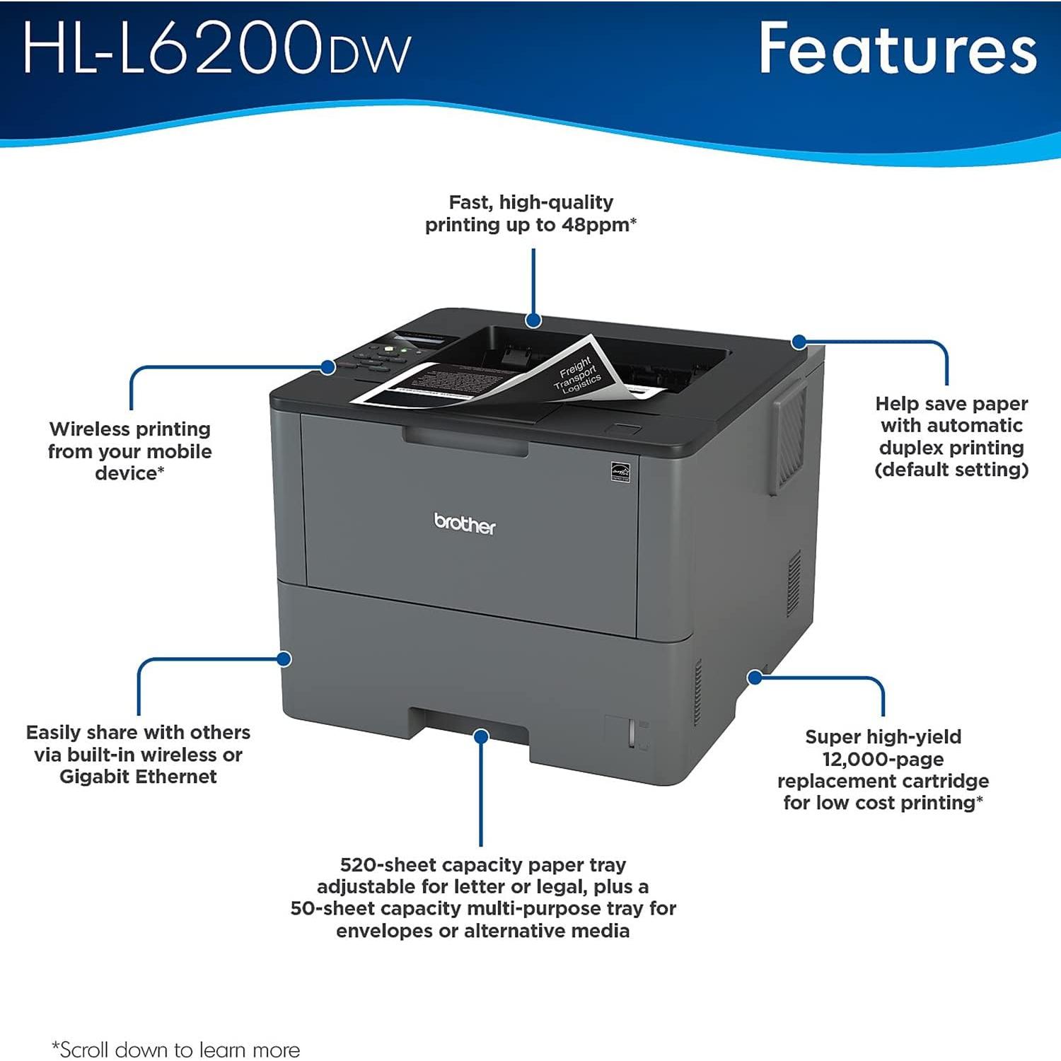 Impresora Láser Monocromática Brother HL-L6200DW 48ppm