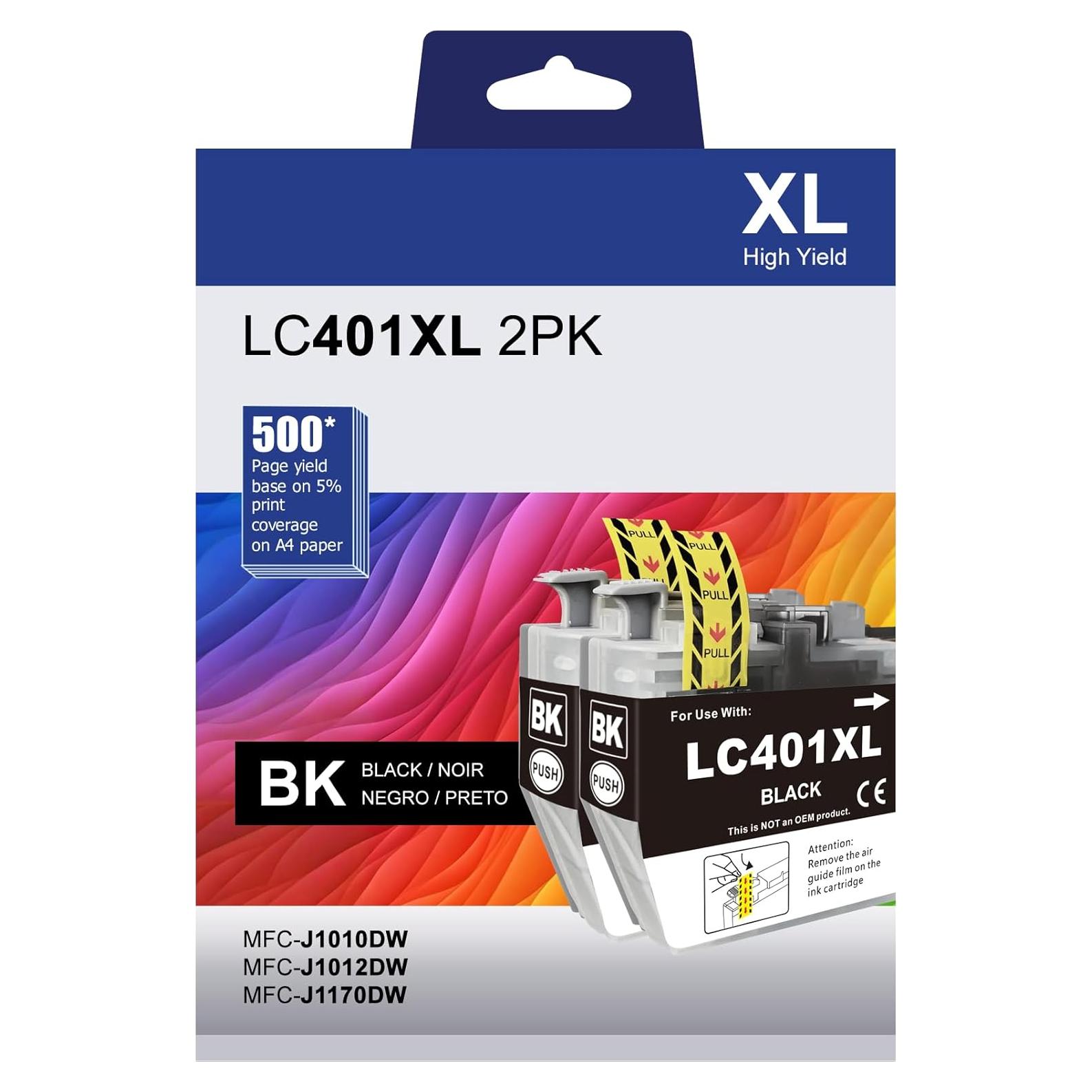 Cartuchos de tinta negra compatibles Brother LC401XL - Paquete de 2