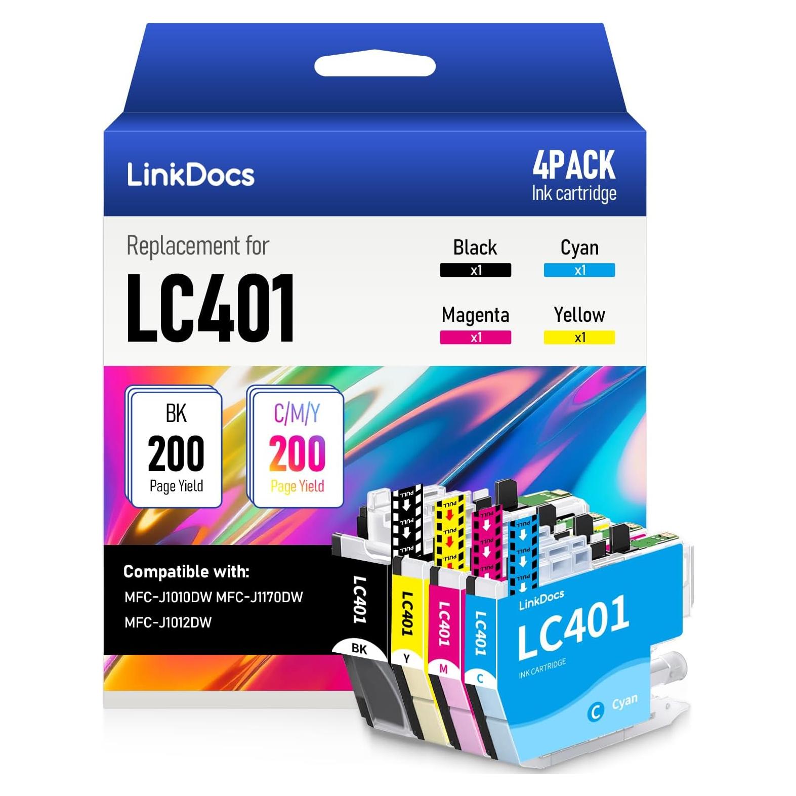 Cartuchos de tinta LC401 LinkDocs para impresoras Brother 4 Pack