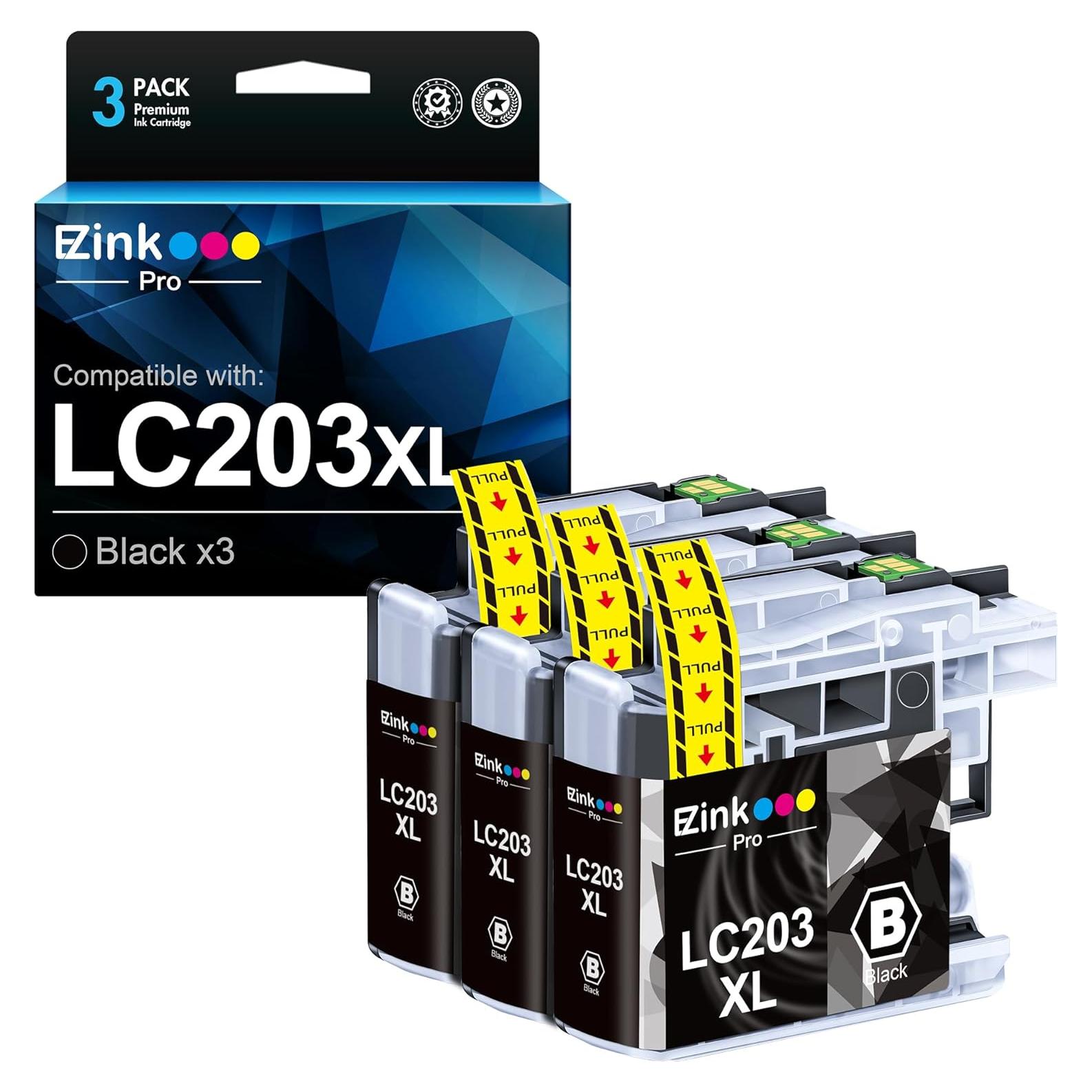Cartucho de Tinta Negra E-Z Ink Pro LC203XL Compatible Brother - 3 Unidades