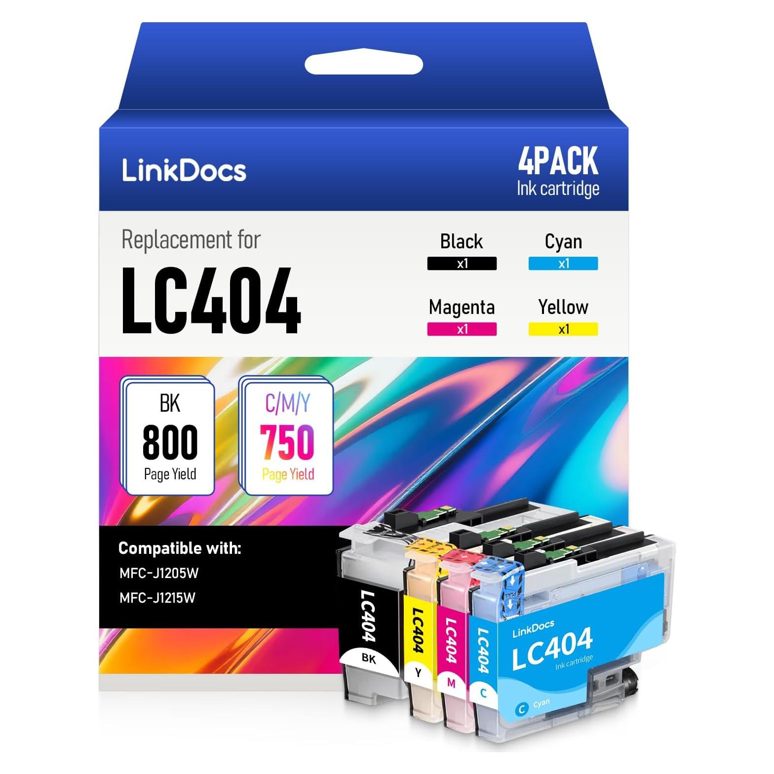 Cartuchos de tinta LC404 LinkDocs para impresoras Brother 4 Pack