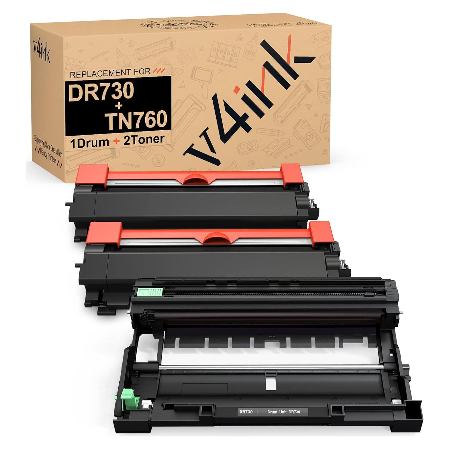 Juego de Reemplazo v4ink DR730 + TN760 para Brother